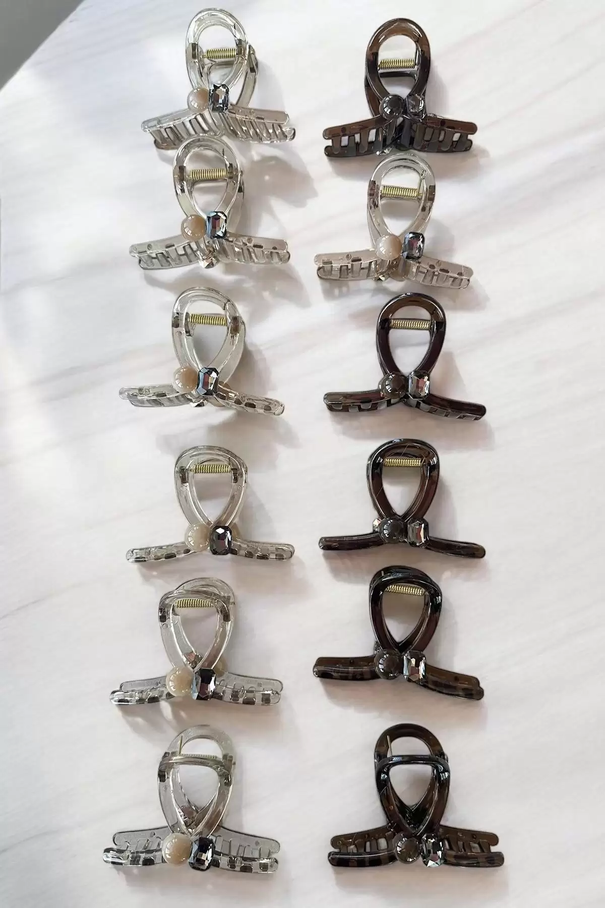 12li Karışık Renk Taş Detaylı Mandal Toka Set