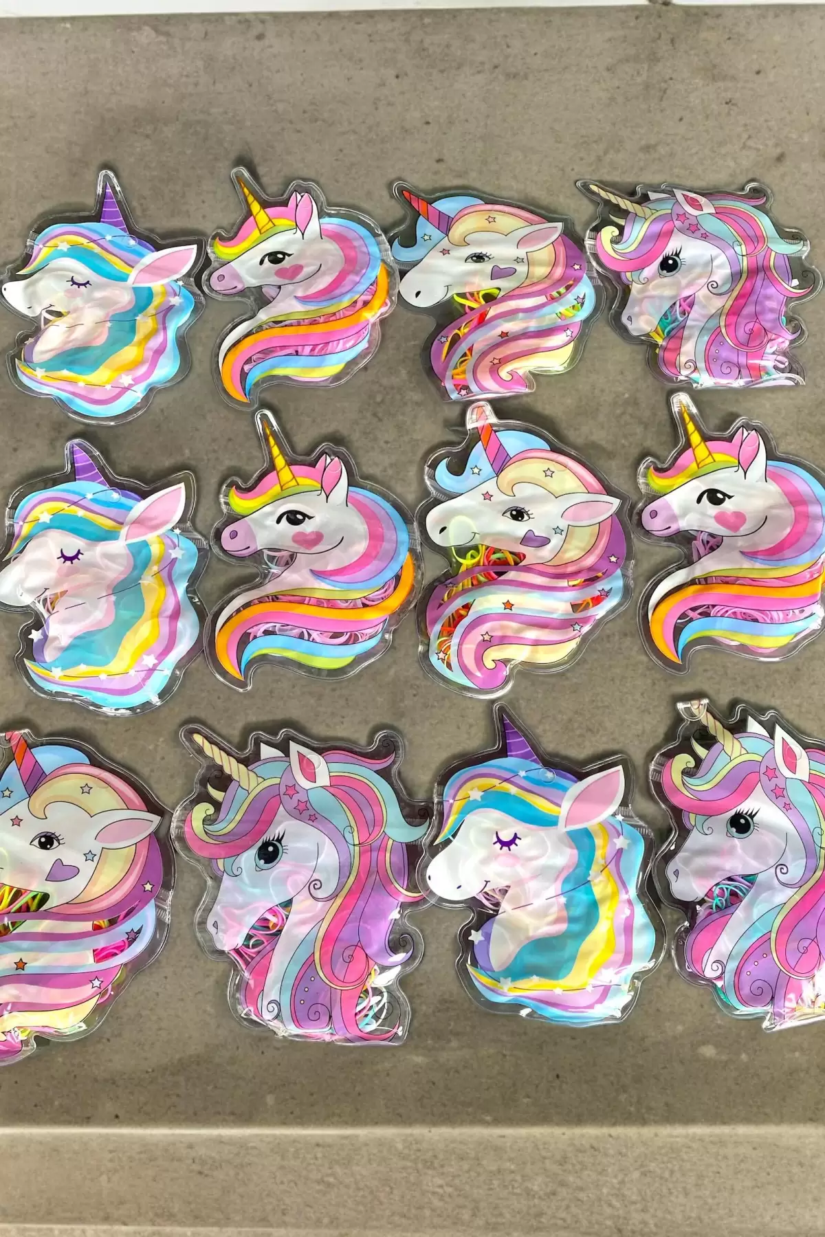 12li Karışık Renk Unicorn Figürlü Lastik Toka Set