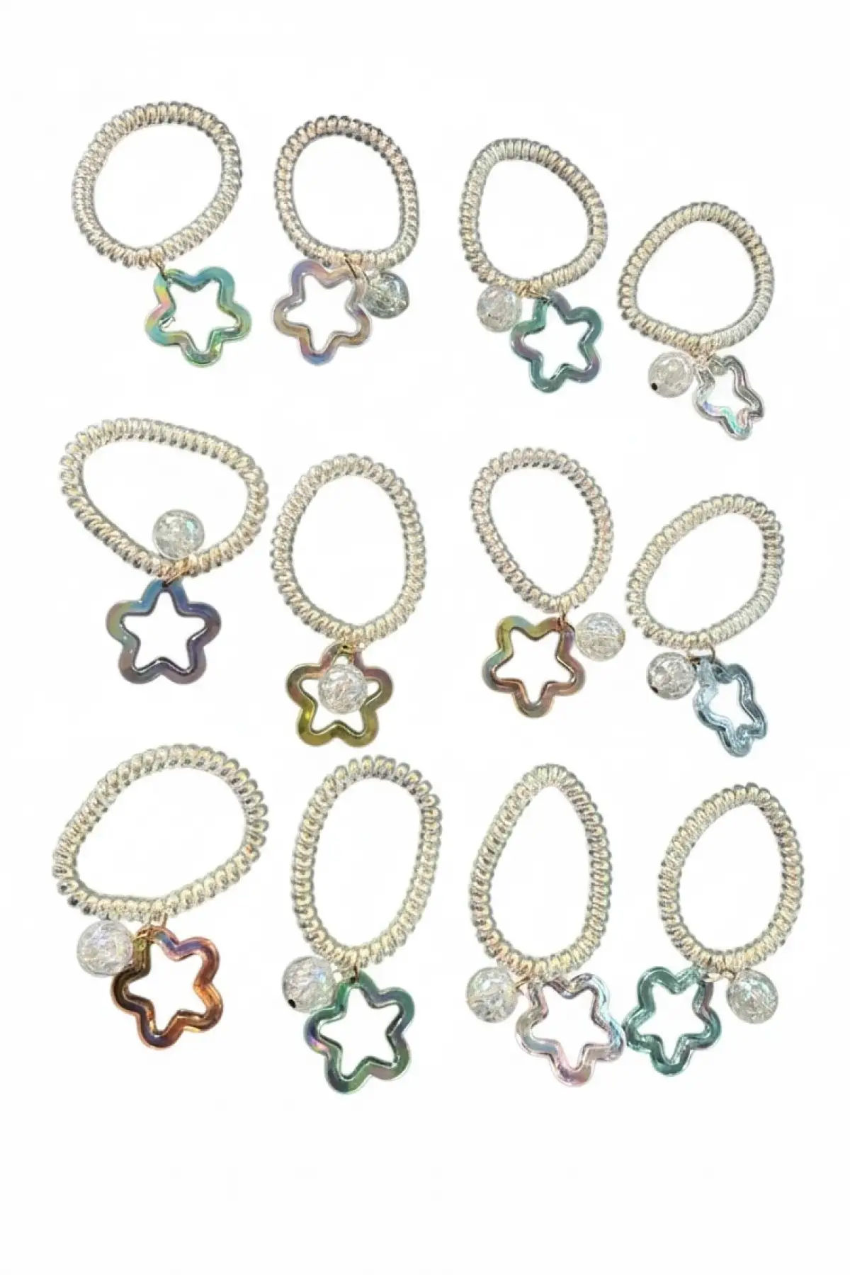 12li Karışık Renk Yıldız Figürlü Helezon Toka Set