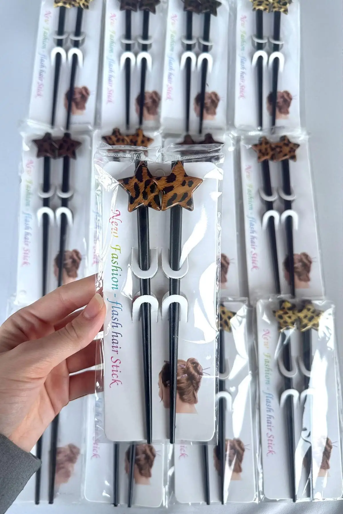 12li Karışık Renk Yıldız Figürlü Topuz Kalemi/ Tokası Set
