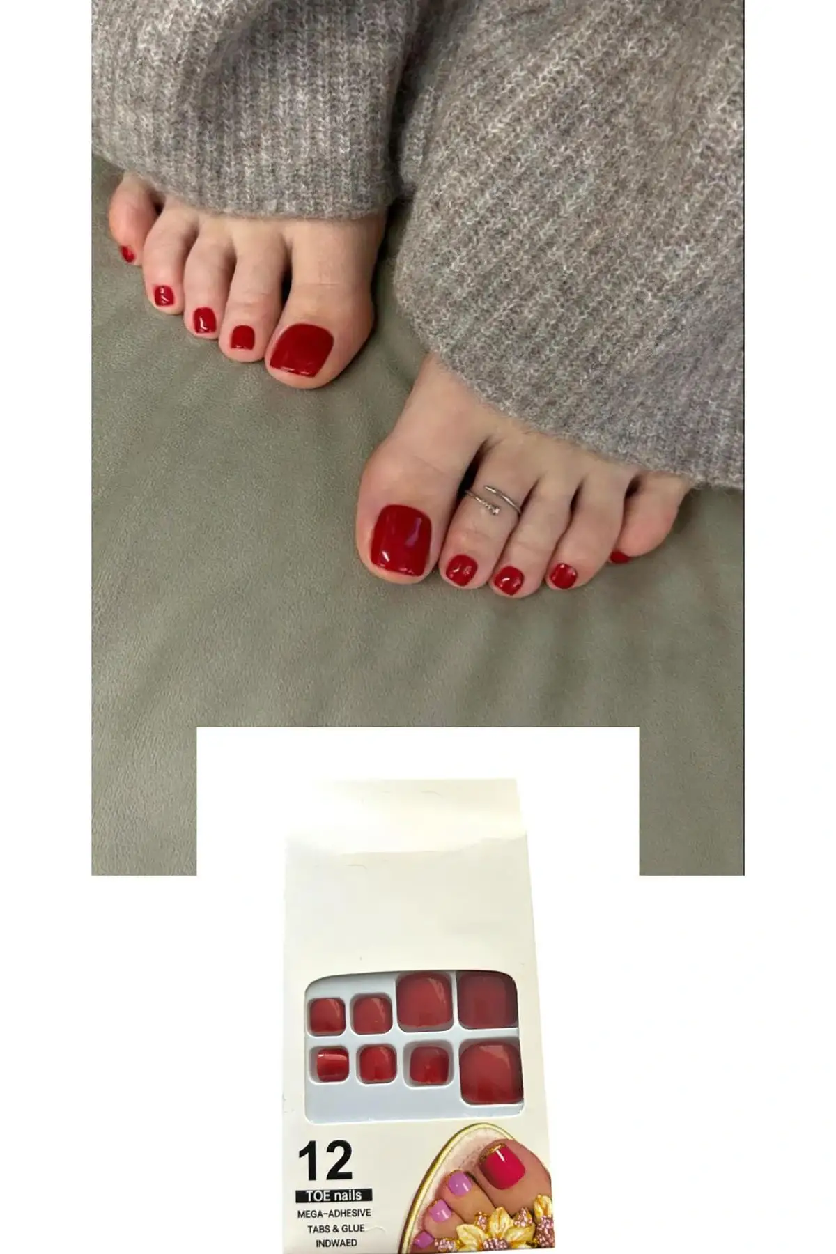 12li Kırmızı Renk Takma Tırnak Set (Yapıştırıcılı)