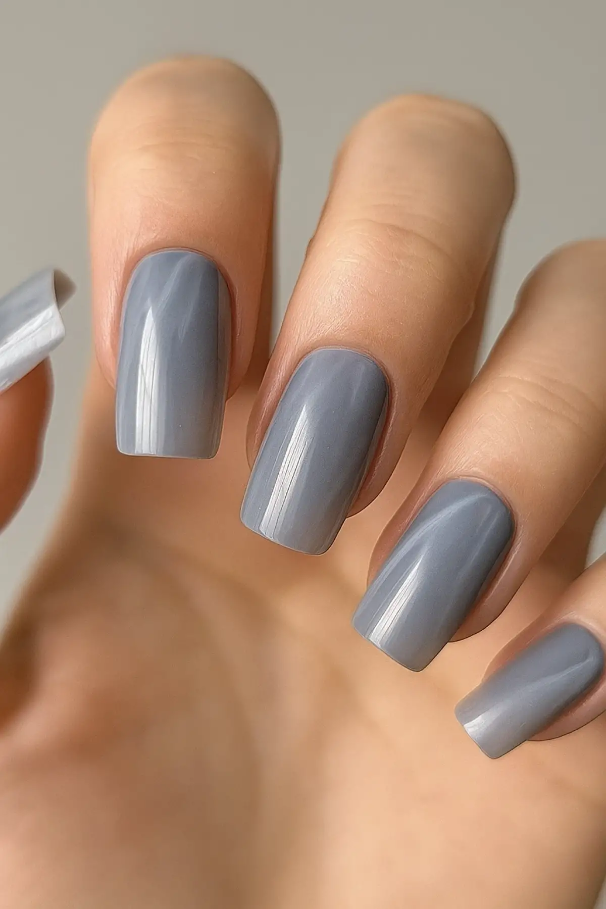 12li Koyu Gri Renk Kedi Gözü Yansımal Takma Tırnak Set (Yapıştırıcılı)