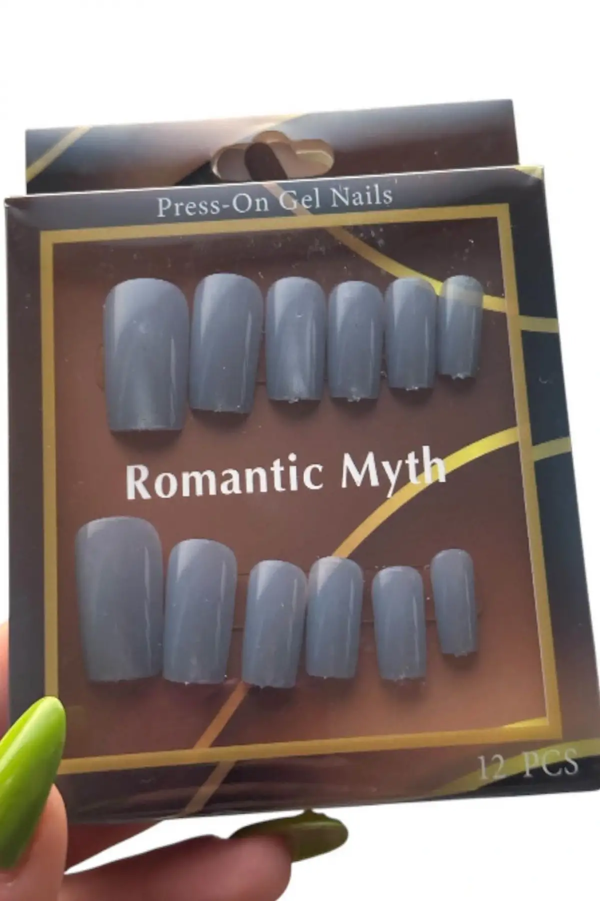 12li Koyu Gri Renk Kedi Gözü Yansımal Takma Tırnak Set (Yapıştırıcılı)