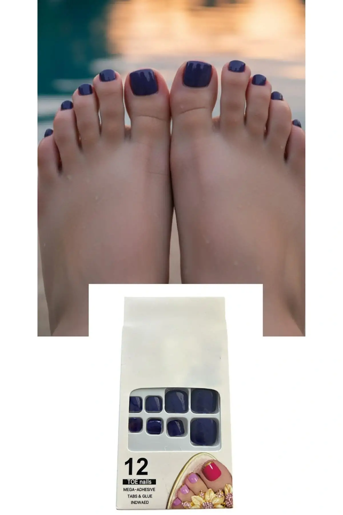 12li Lacivert Renk Takma Tırnak Set (Yapıştırıcılı)