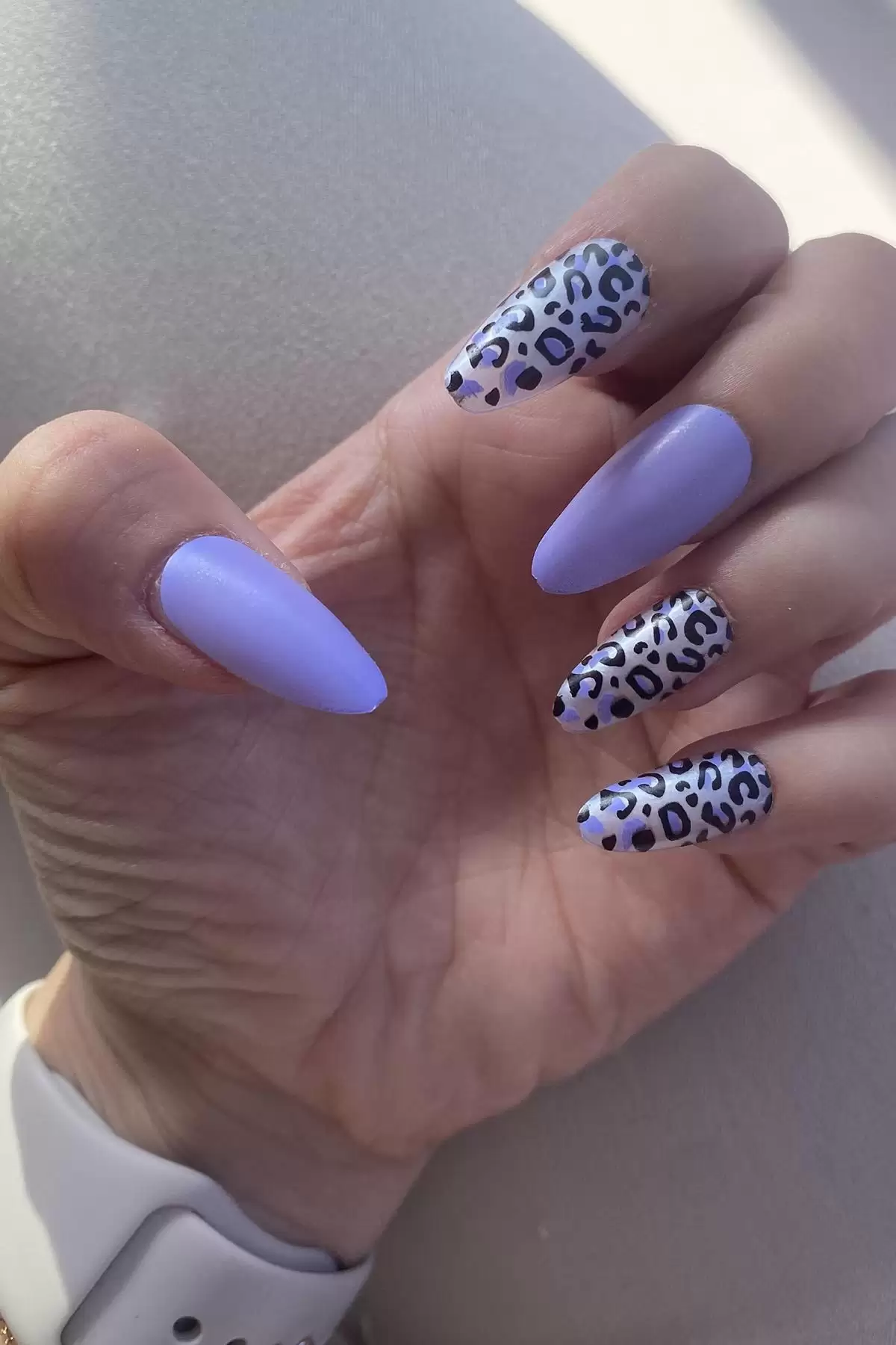 12li Mor Renk Leopar Nail Art Figürlü Takma Tırnak Seti (Yapıştırıcılı)