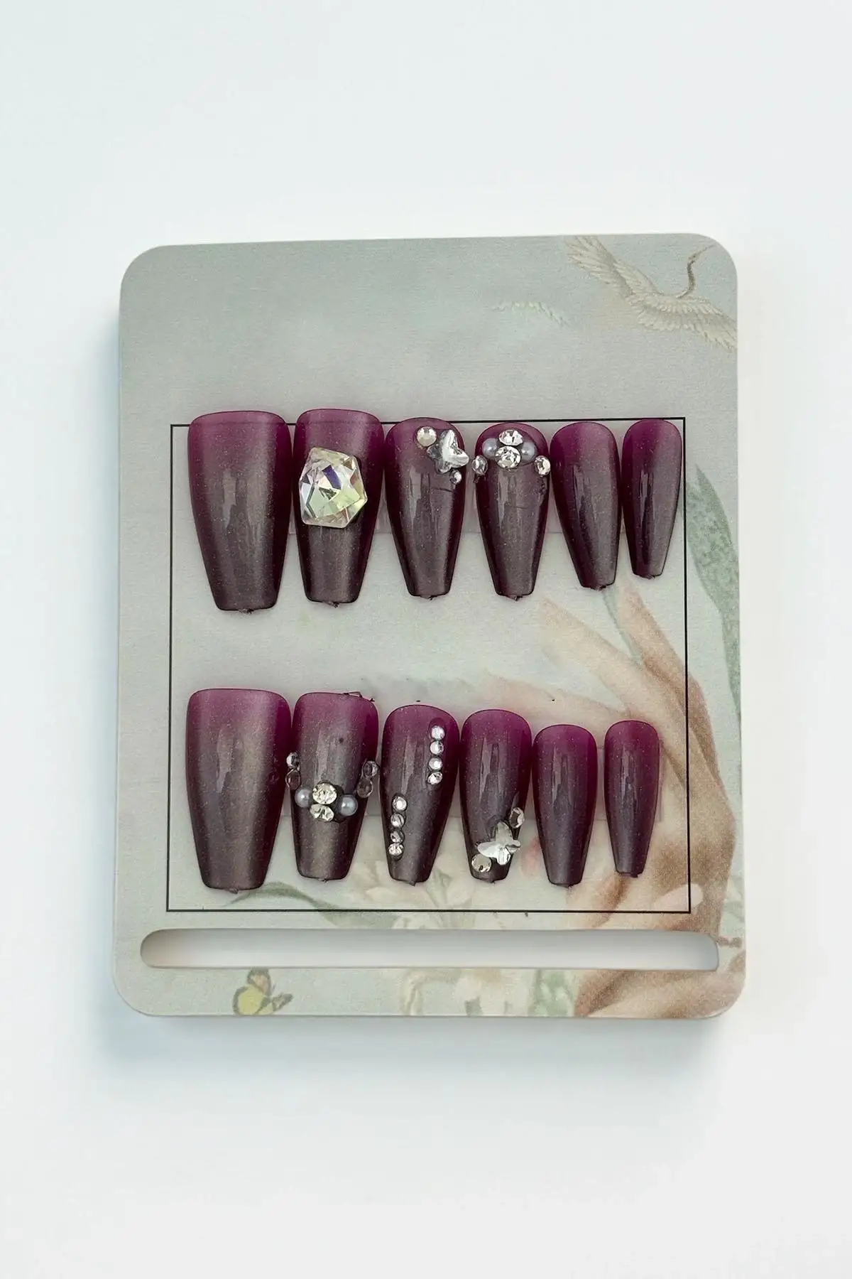 12li Mor Renk Taş Detaylı Takma Tırnak (Yapıştırıcılı)