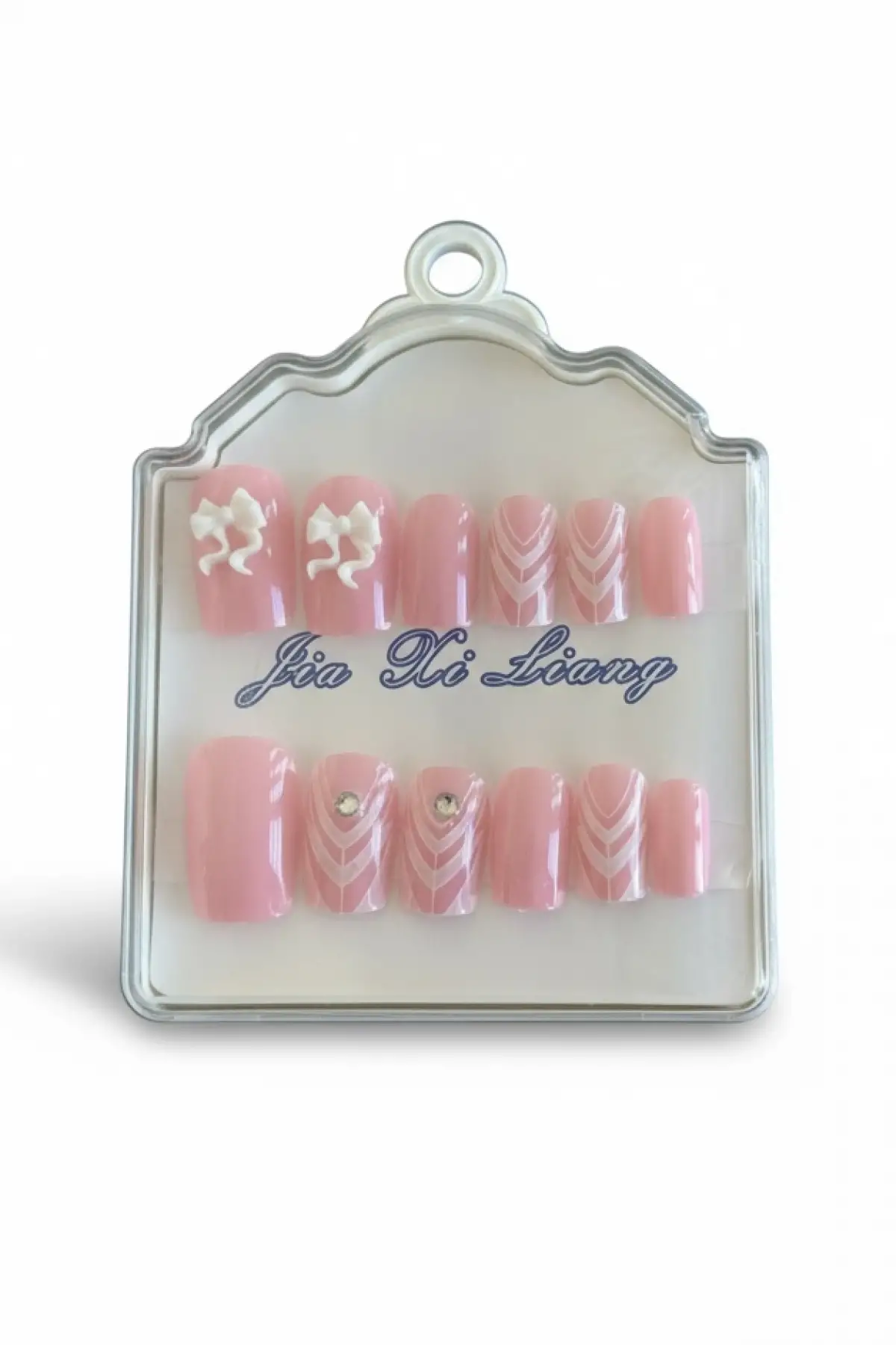 12li Pembe Renk Kurdele Detaylı Takma Tırnak Set (Yapıştırıcılı)