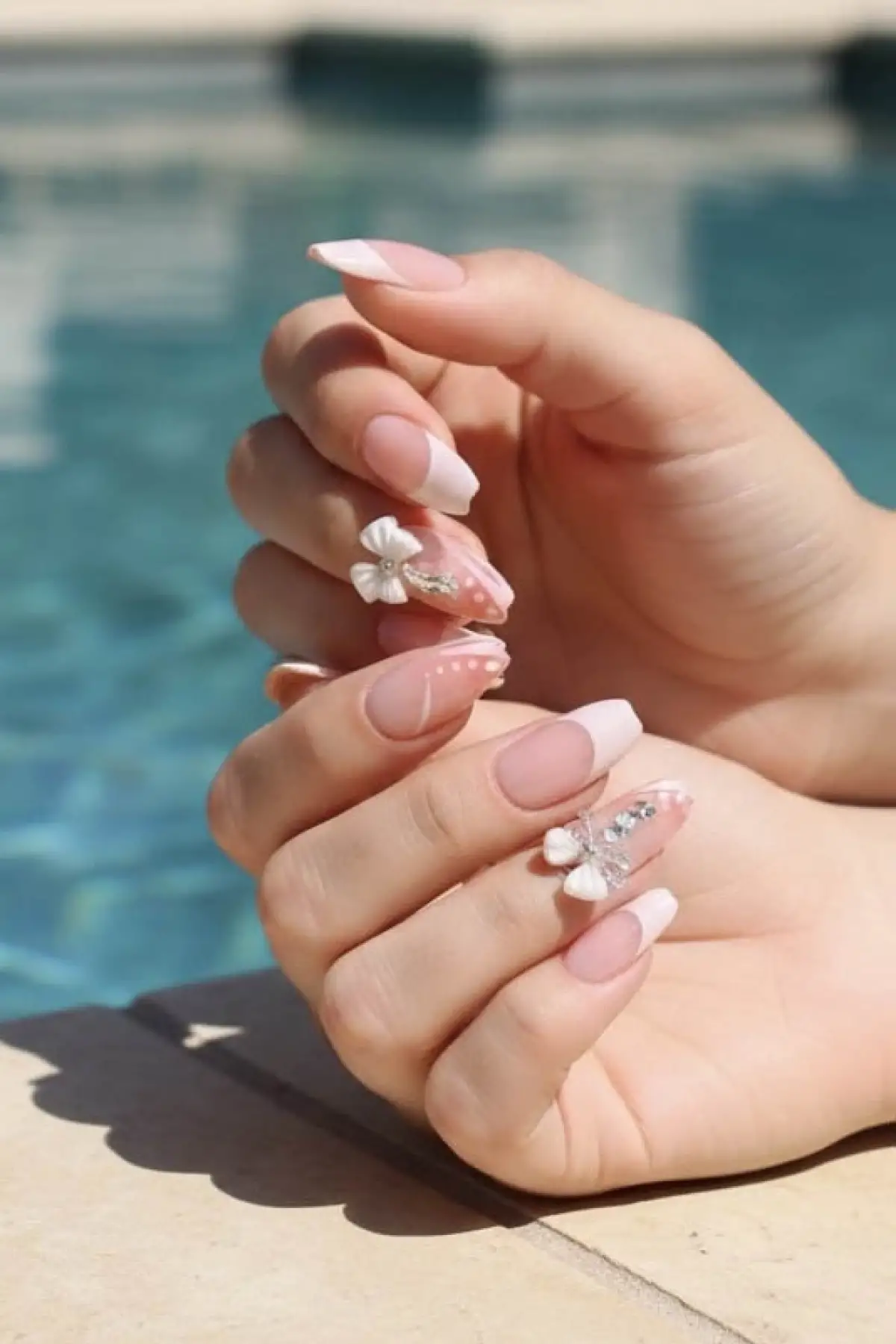 12li Pembe Renk Kurdele Figürlü Taş Detaylı Takma Tırnak Set (Yapıştırıcılı)