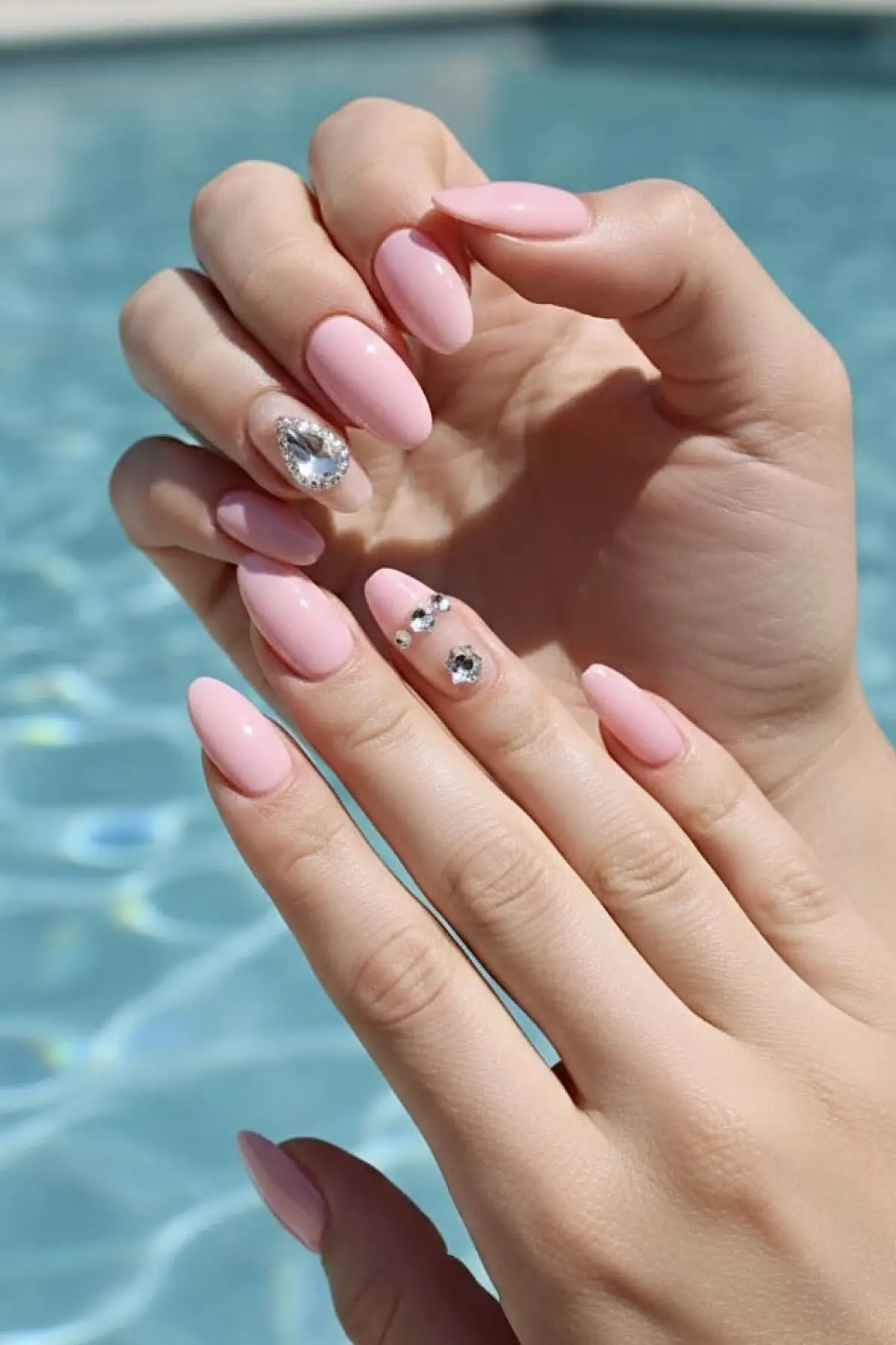 12li Pembe Renk Taş Detaylı Takma Tırnak Set (Yapıştırıcılı)