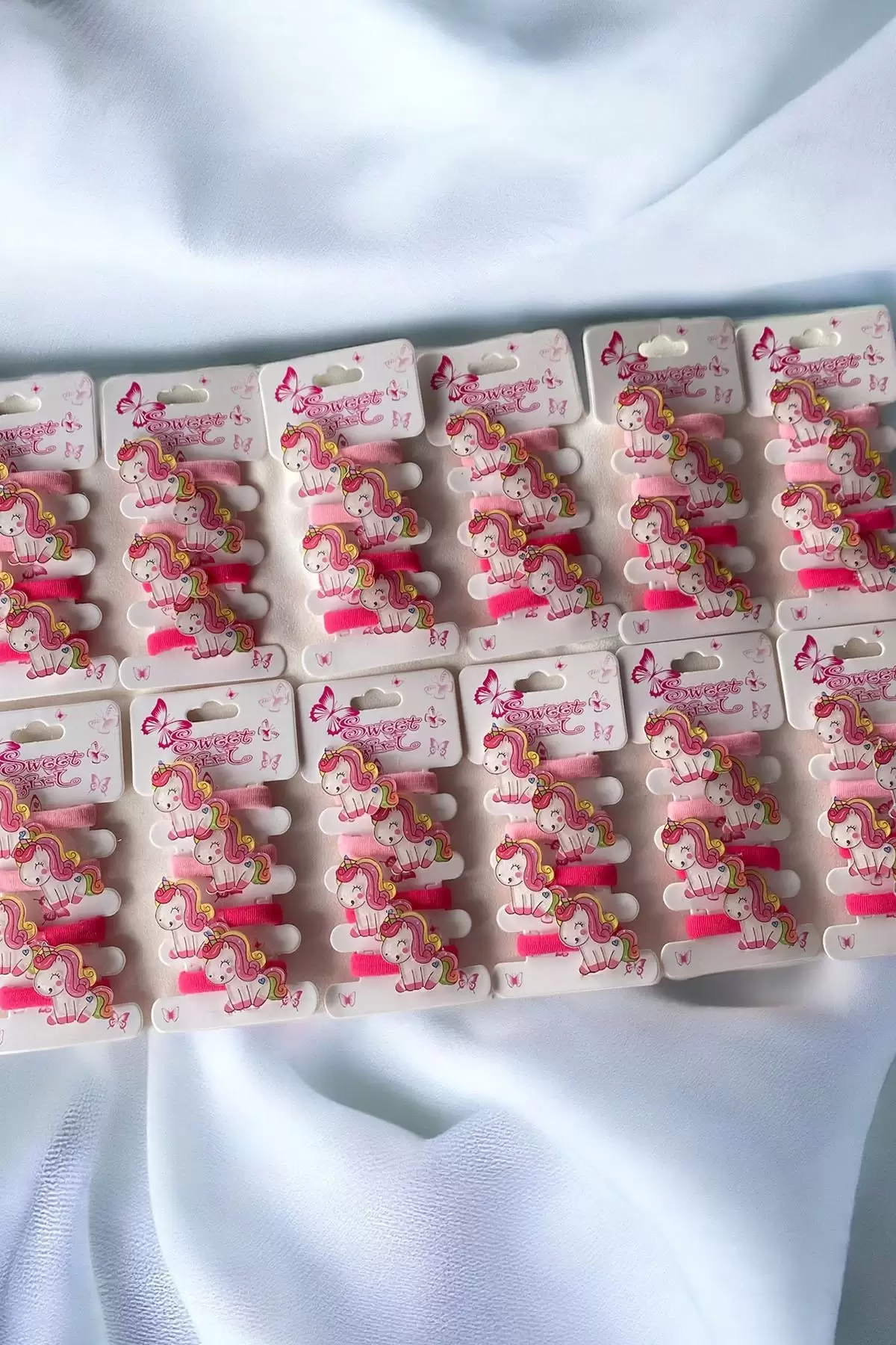 12li Pembe Renk Unicorn Figürlü Lastik Toka Set