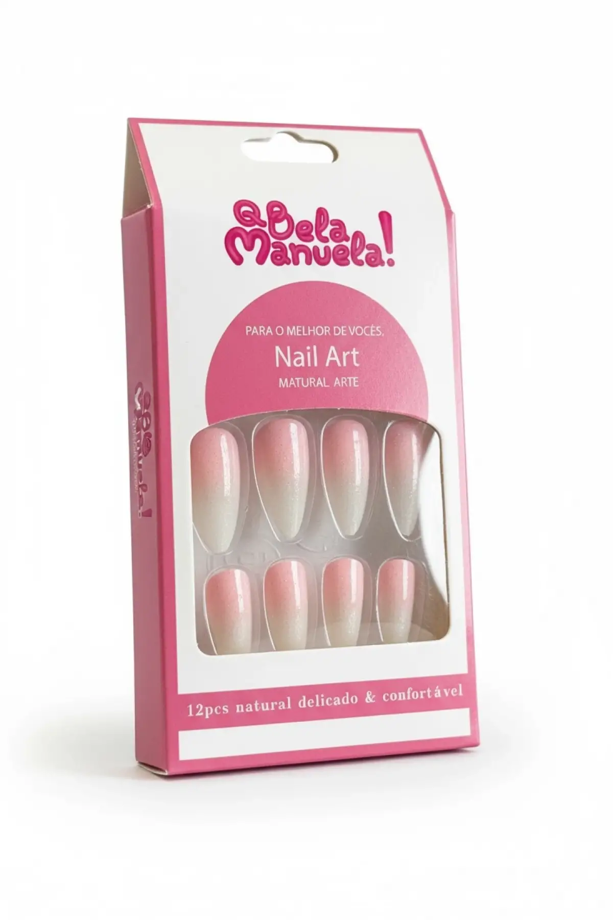 12li Pembe Ve Beyaz Renk Sim Detaylı Takma Tırnak Set (Yapıştırıcılı)