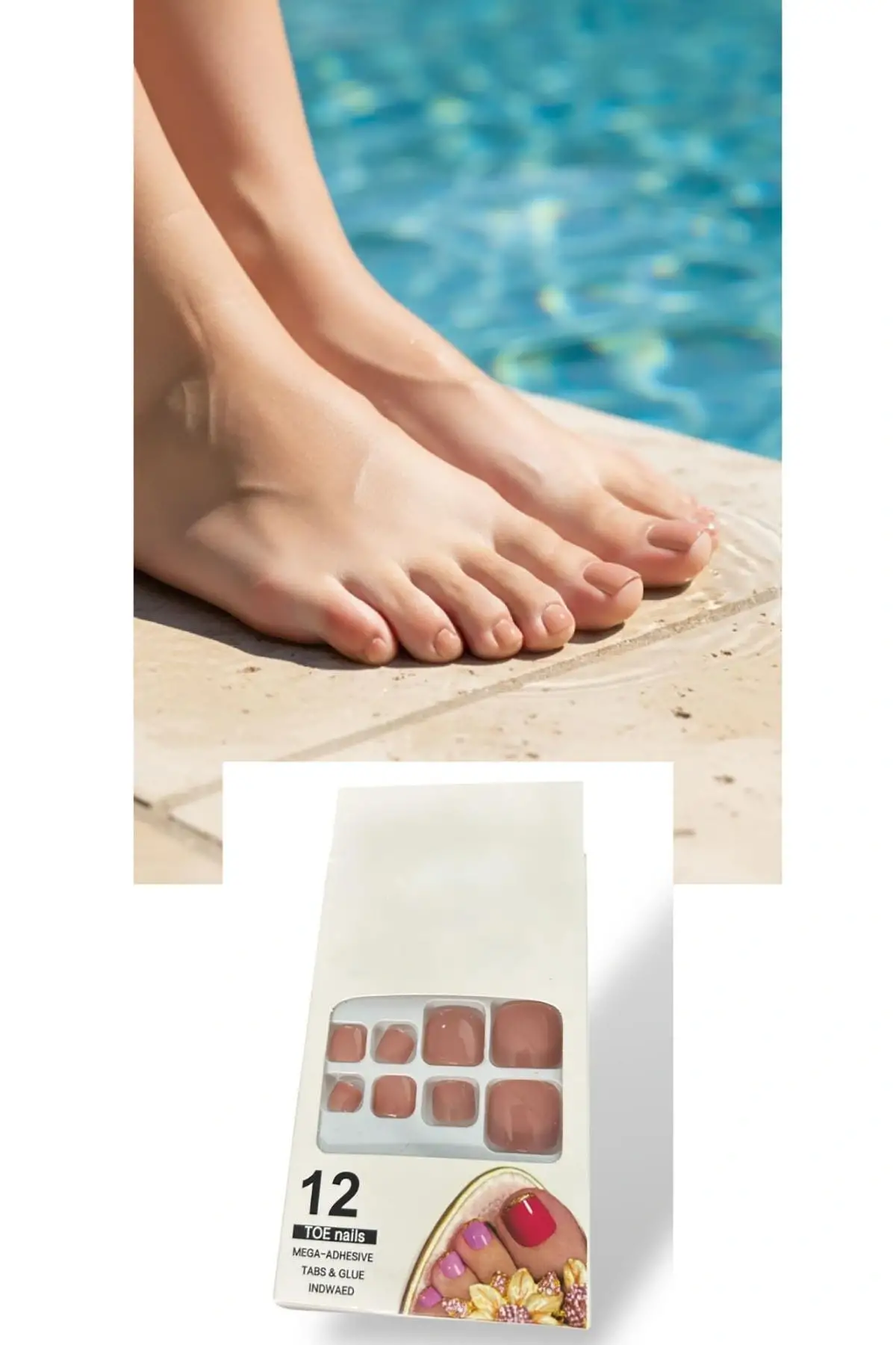 12li Pudra Renk Takma Tırnak Set (Yapıştırıcılı)