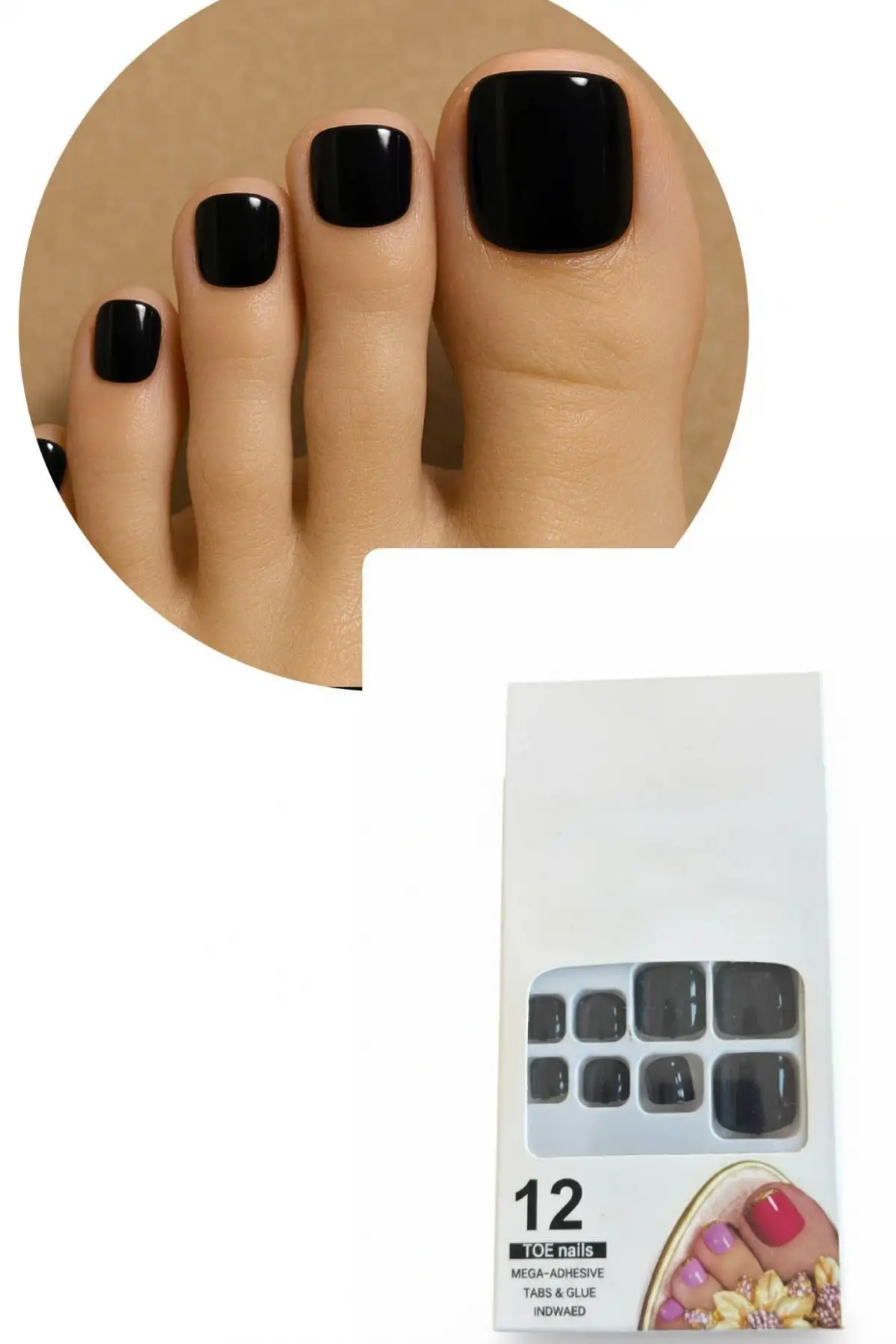 12li Siyah Renk Takma Tırnak Set (Yapıştırıcılı)