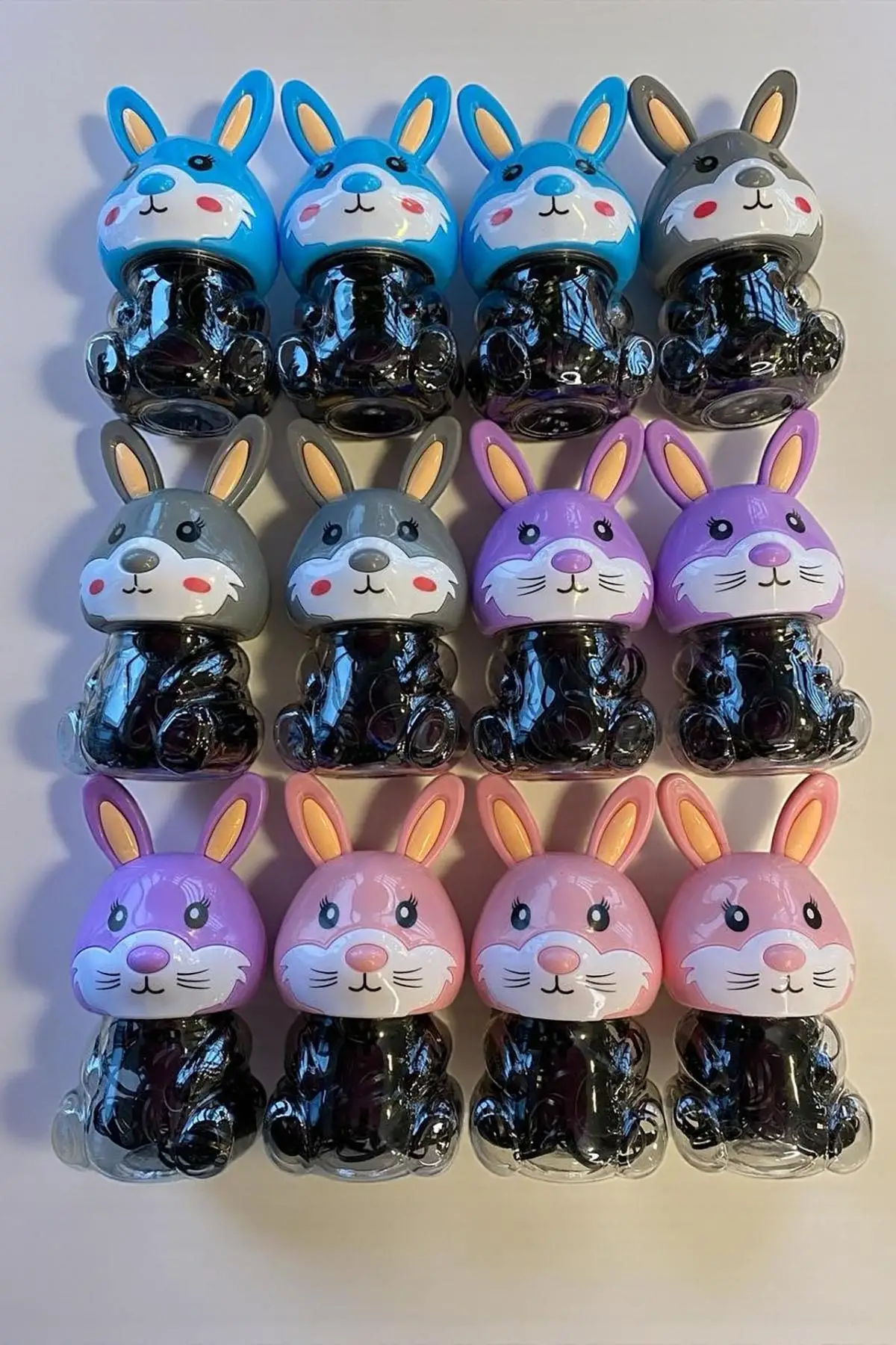 12li Siyah Renk Tavşan Figürlü Lastik Toka Set