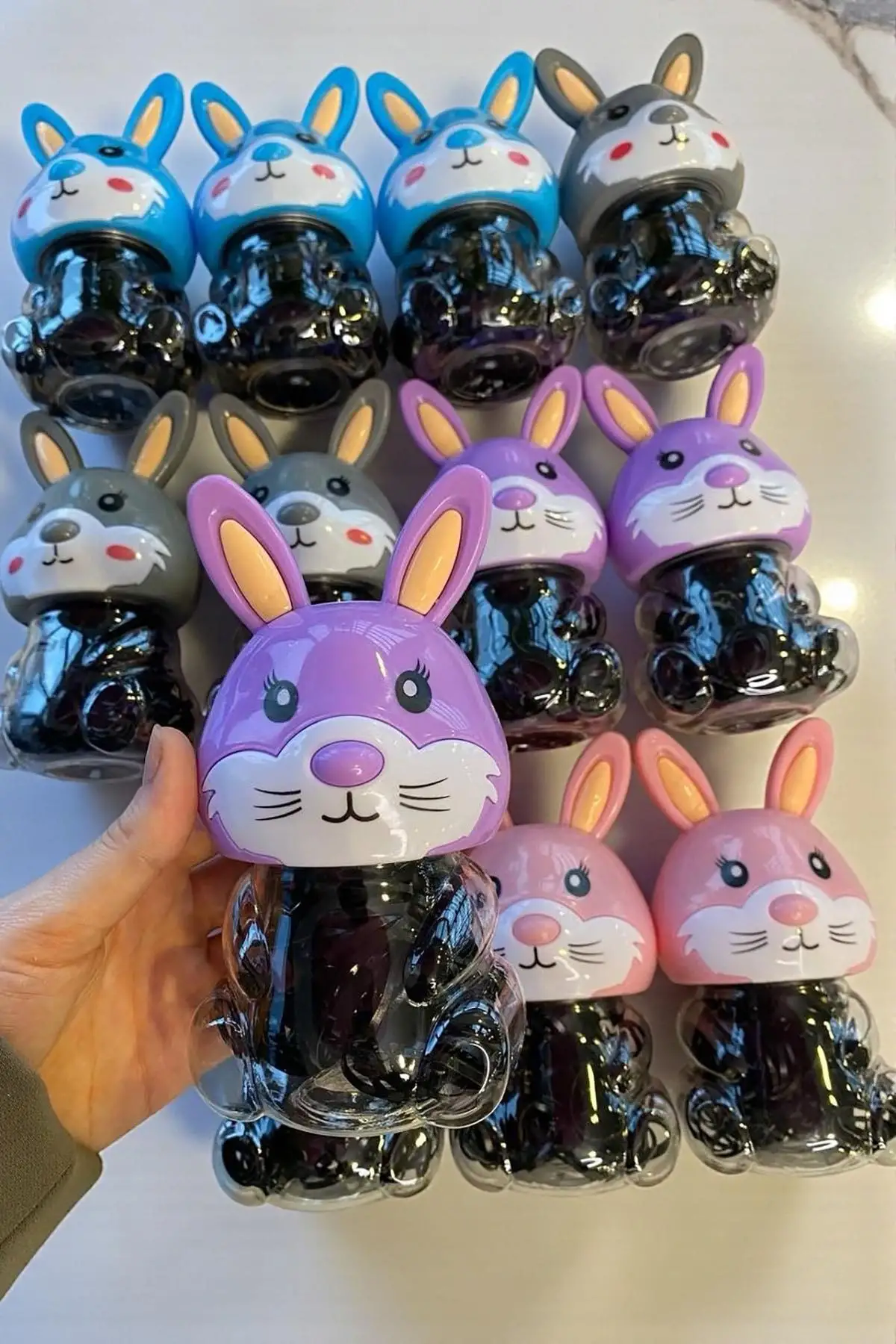 12li Siyah Renk Tavşan Figürlü Lastik Toka Set