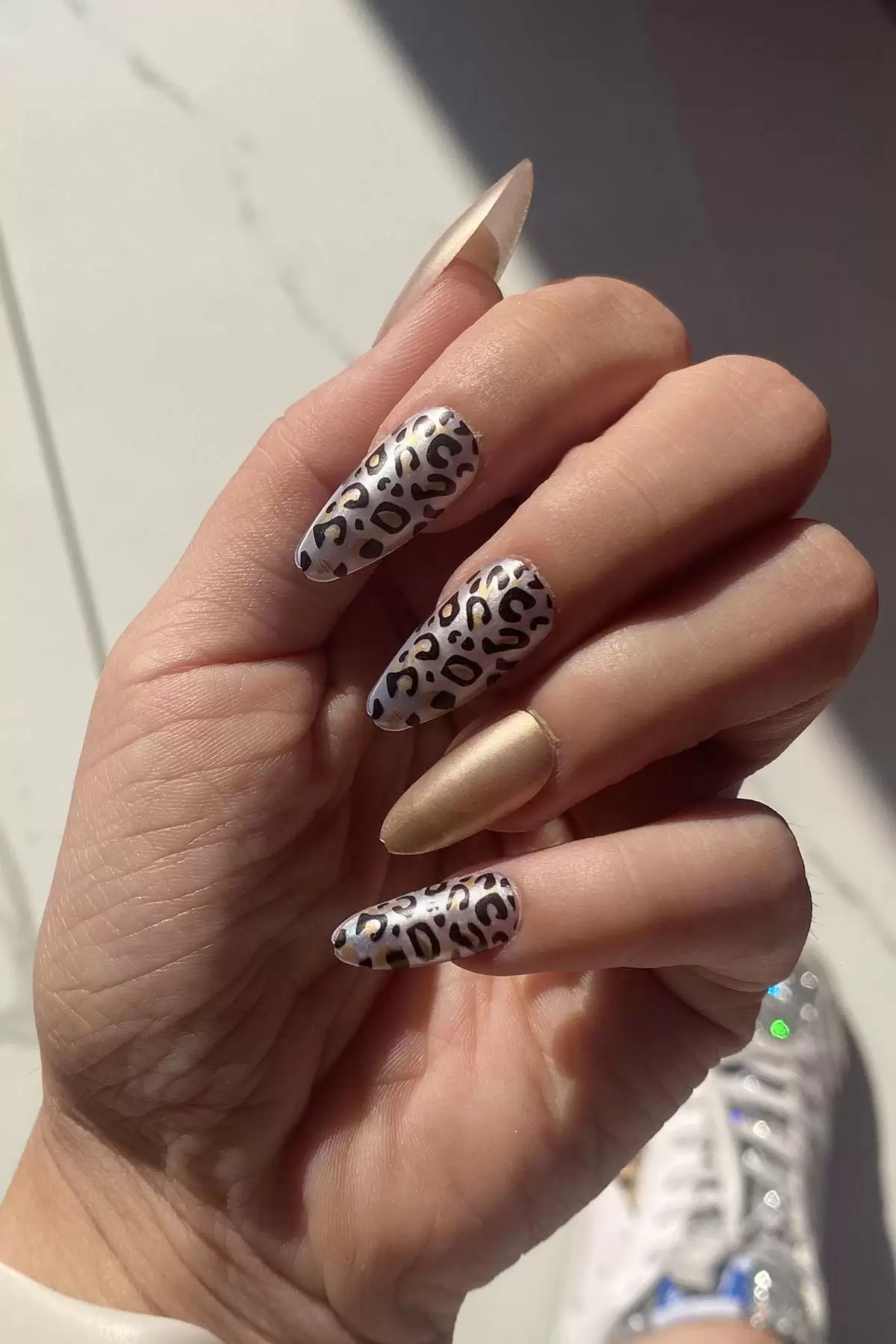 12li Vizon Renk Leopar Nail Art Figürlü Takma Tırnak Seti (Yapıştırıcılı)