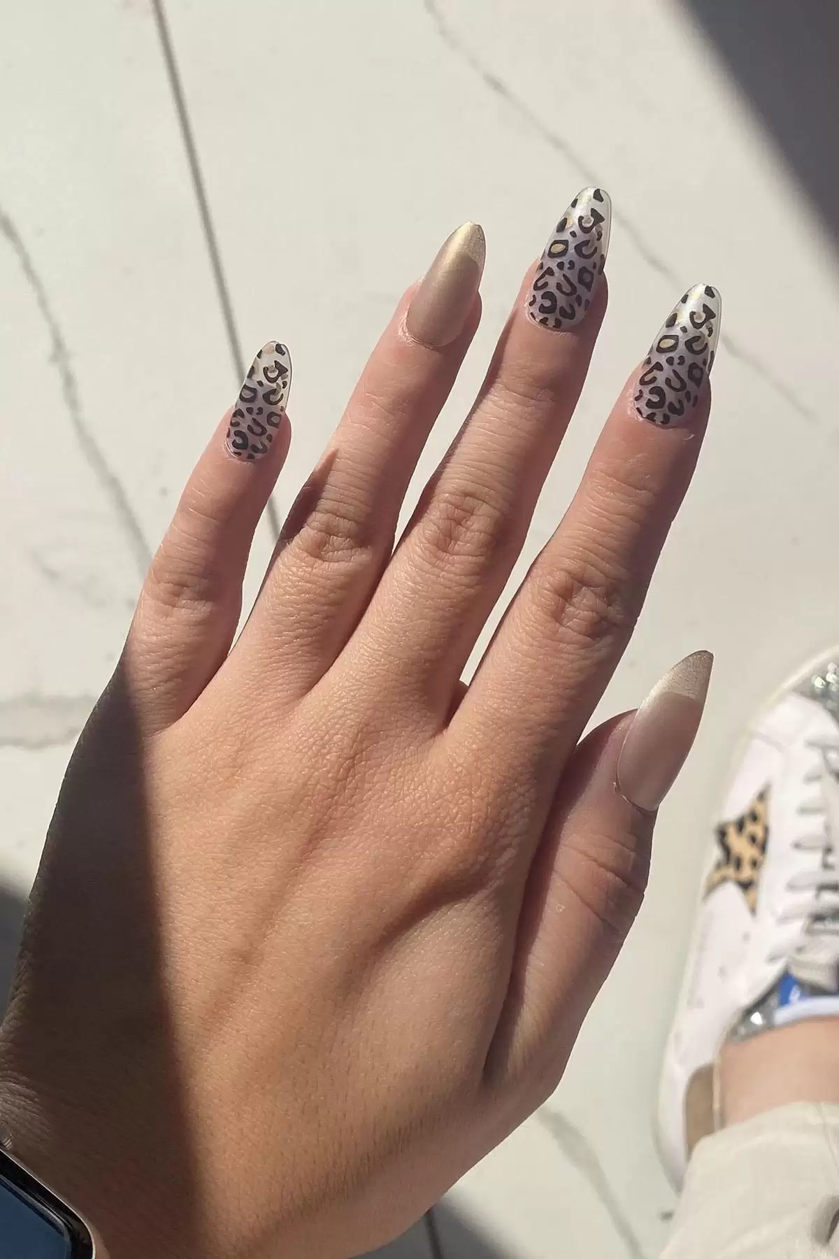 12li Vizon Renk Leopar Nail Art Figürlü Takma Tırnak Seti (Yapıştırıcılı)