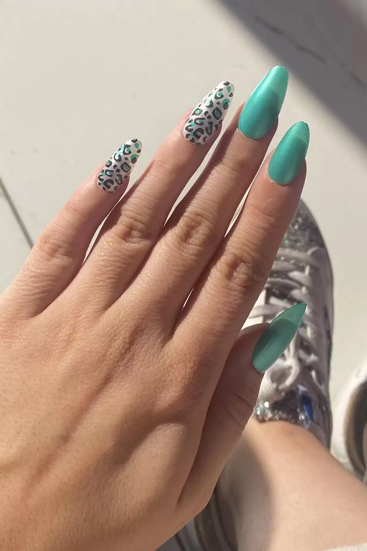 12li Yeşil Renk Leopar Nail Art Figürlü Takma Tırnak Seti (Yapıştırıcılı)