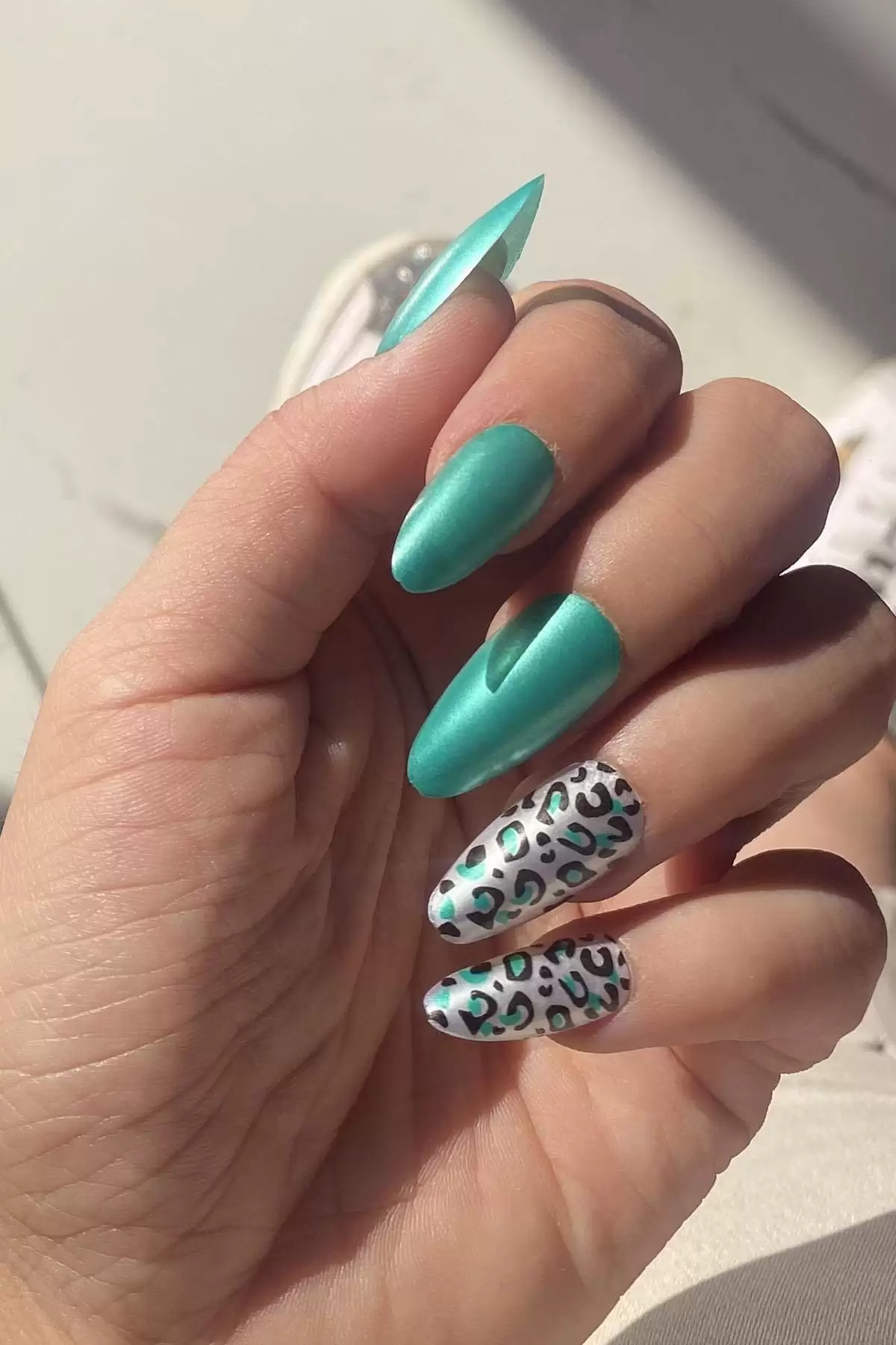 12li Yeşil Renk Leopar Nail Art Figürlü Takma Tırnak Seti (Yapıştırıcılı)