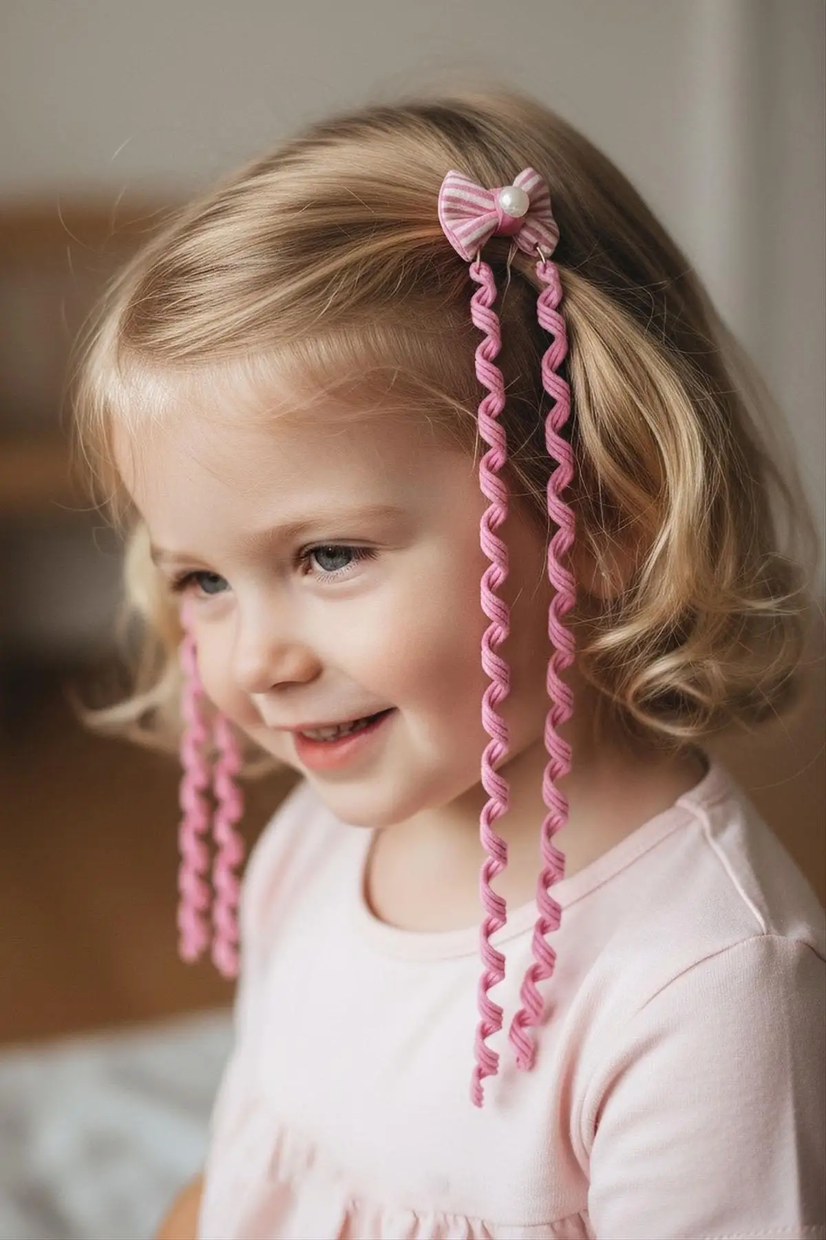 2li Açık Pembe Renk Kurdele Figürlü Çocuk Yan Toka