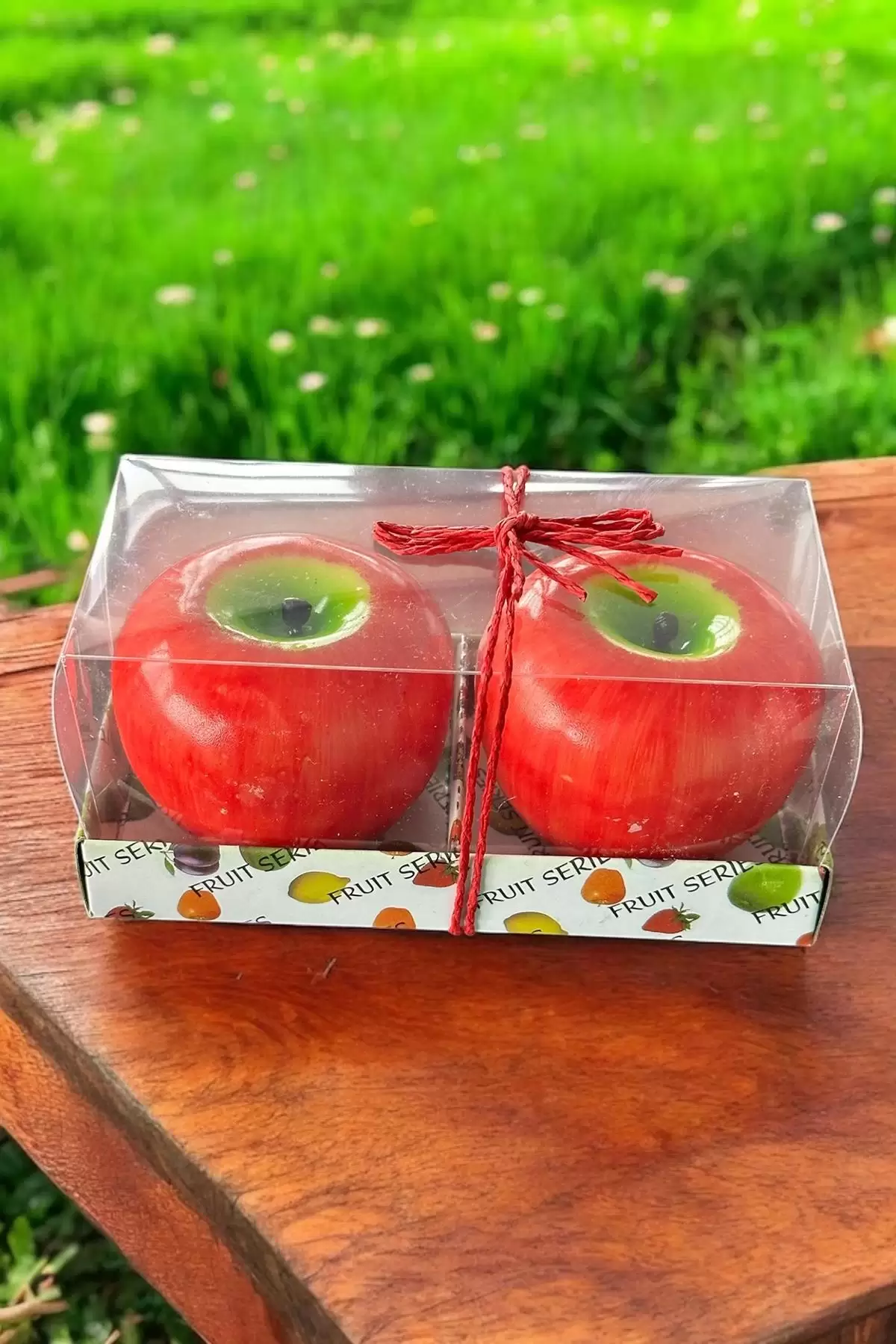 2li Kırmızı Renk Elma Figürlü Dekoratif Mum