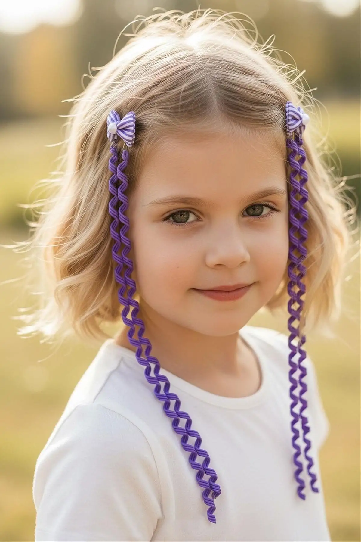 2li Lila Renk Kurdele Figürlü Çocuk Yan Toka