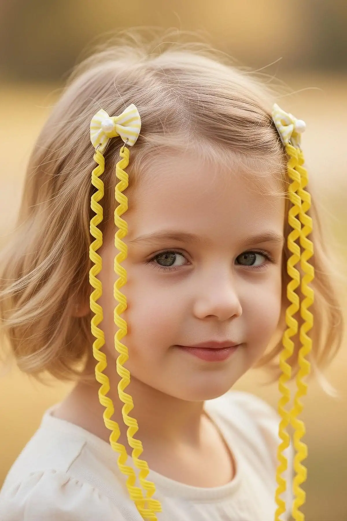 2li Sarı Renk Kurdele Figürlü Çocuk Yan Toka