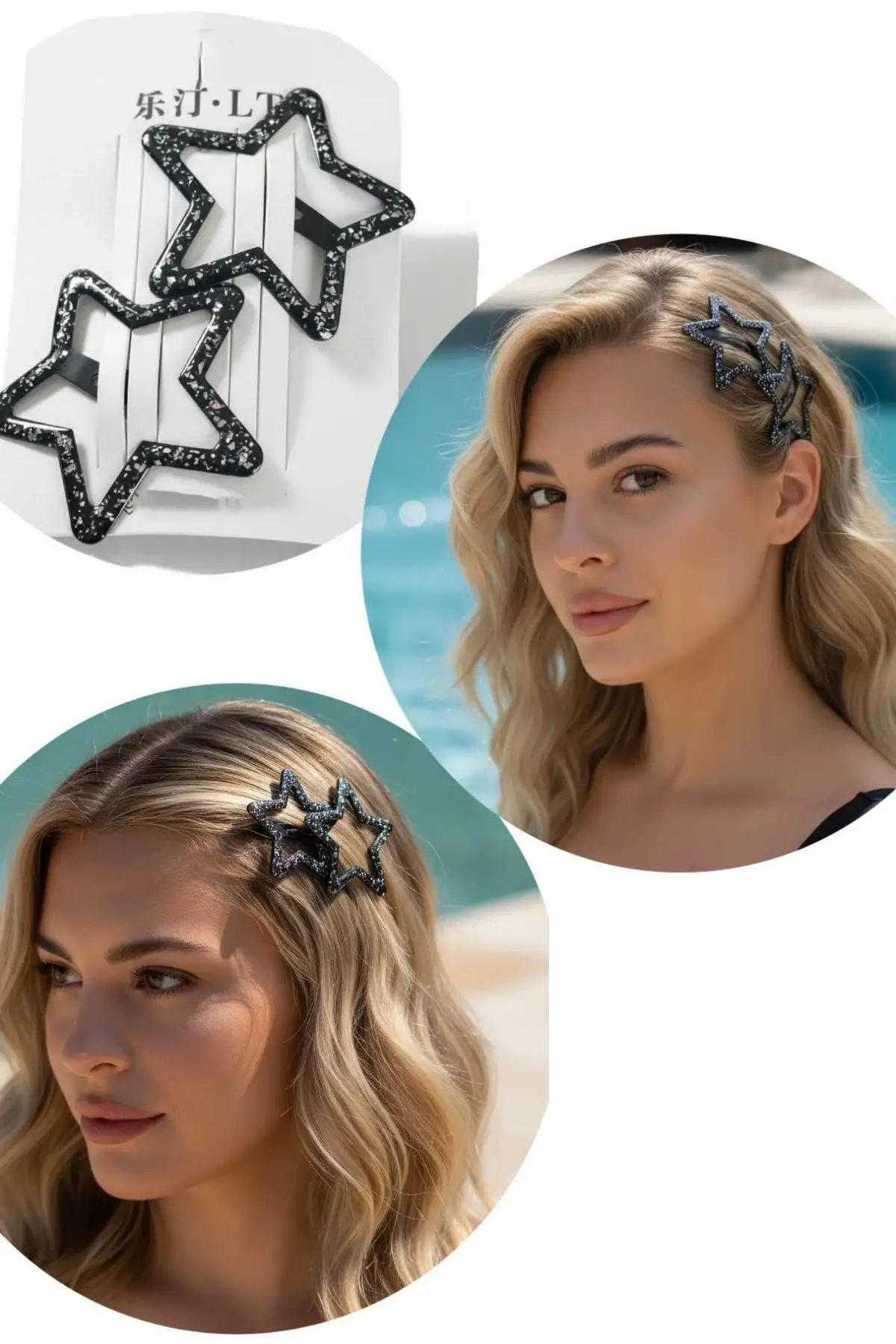 2li Siyah Renk Yıldız Figürlü Yan Toka