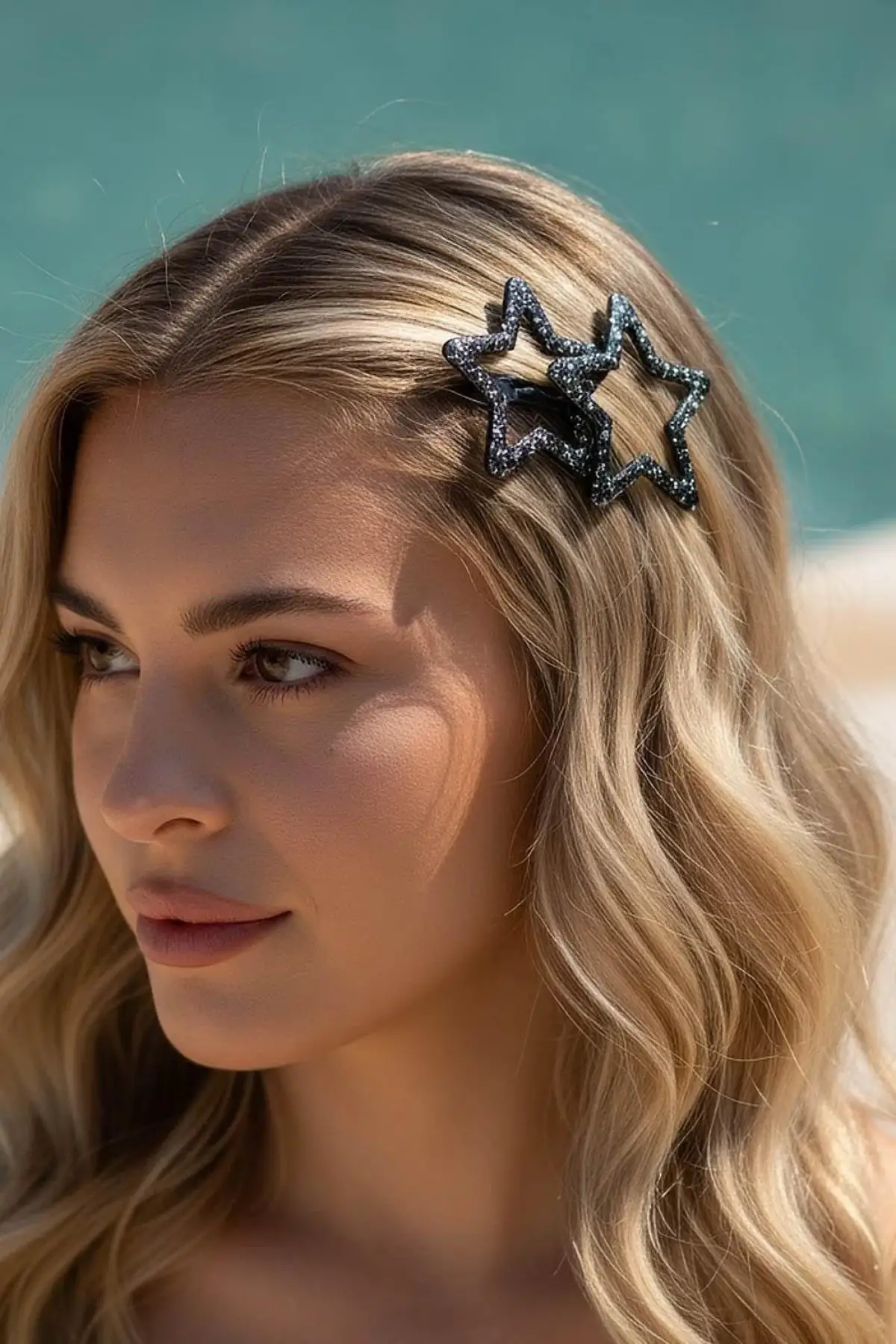 2li Siyah Renk Yıldız Figürlü Yan Toka