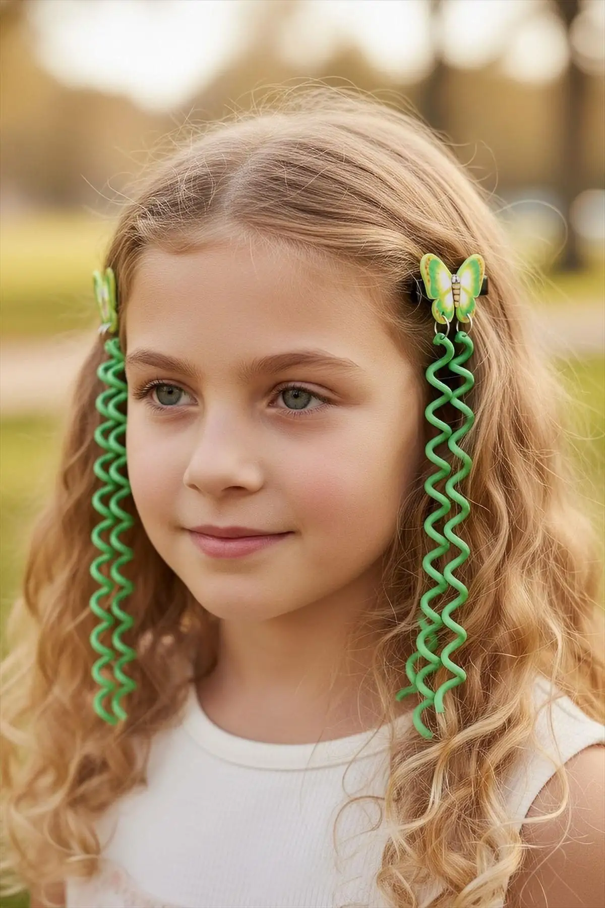 2li Yeşil Renk Kelebek Figürlü Çocuk Yan Toka