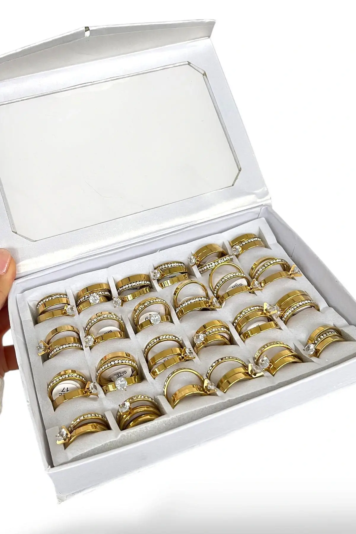 24lü Altın Renk Çelik Numaralı Tektaş Alyans Set