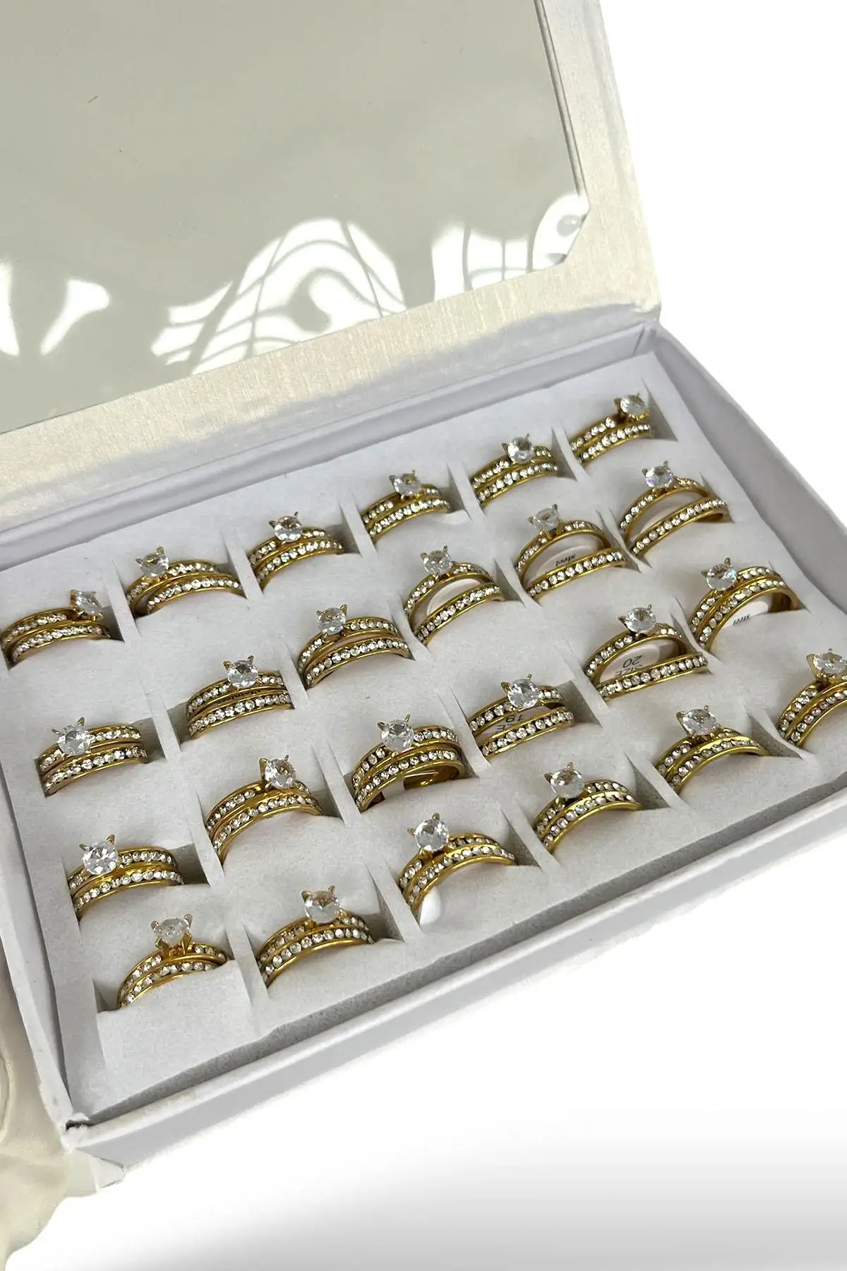 24lü Altın Renk Çelik Numaralı Tektaş Alyans Set