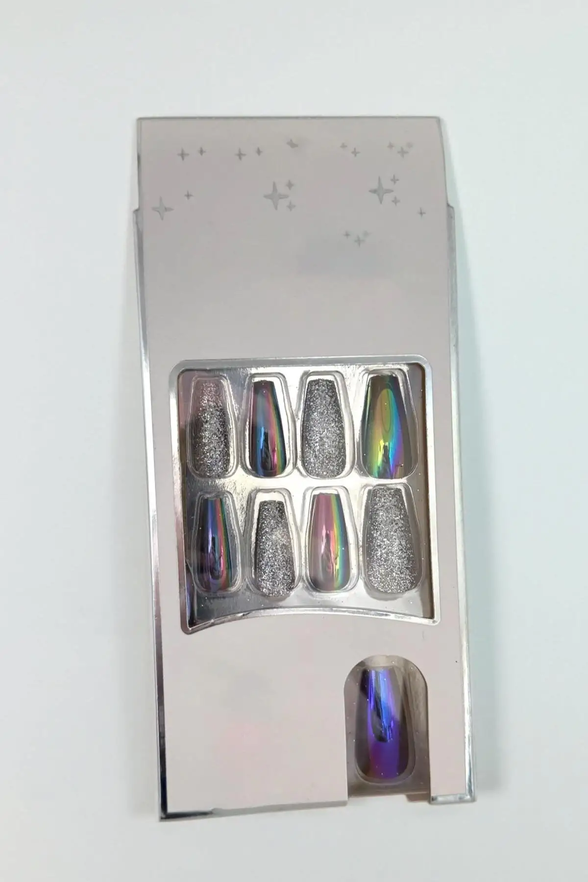 24lü Gümüş Renk Simli Ve Hologramlı Takma Tırnak (Yapıştırıcılı)