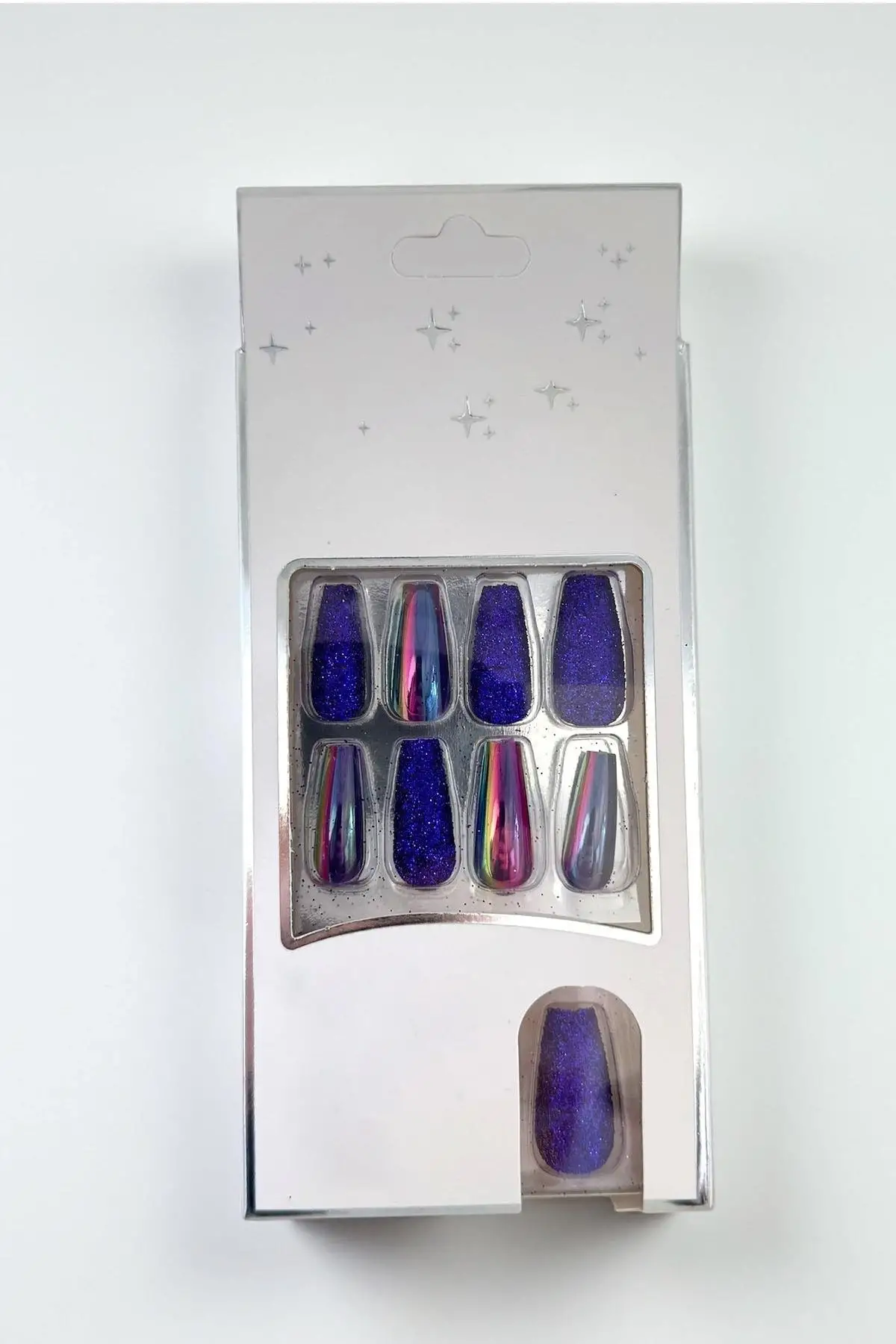 24lü Mor Renk Simli Ve Hologramlı Takma Tırnak (Yapıştırıcılı)