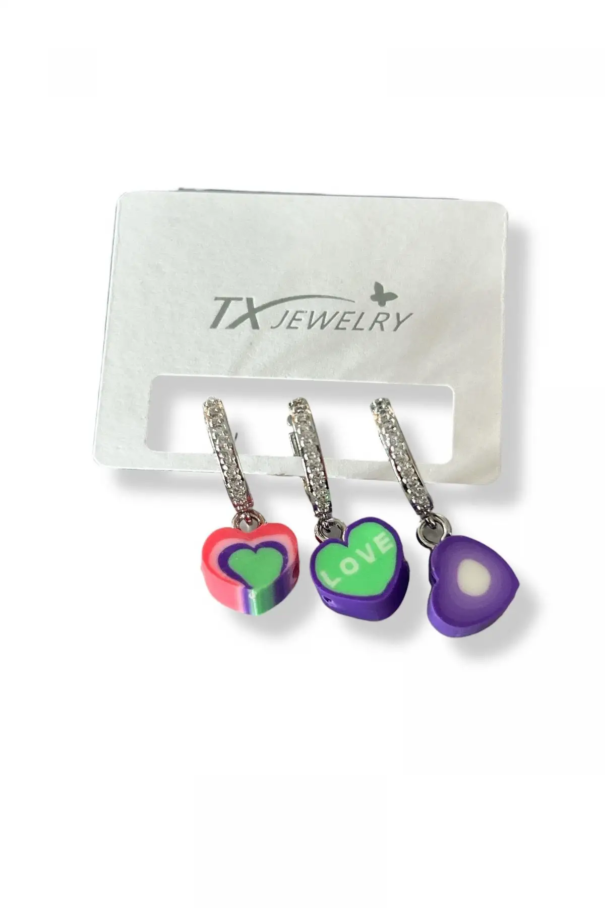 3lü Gümüş Renk Kalp Figürlü 14K Altın Kaplama TX Küpe