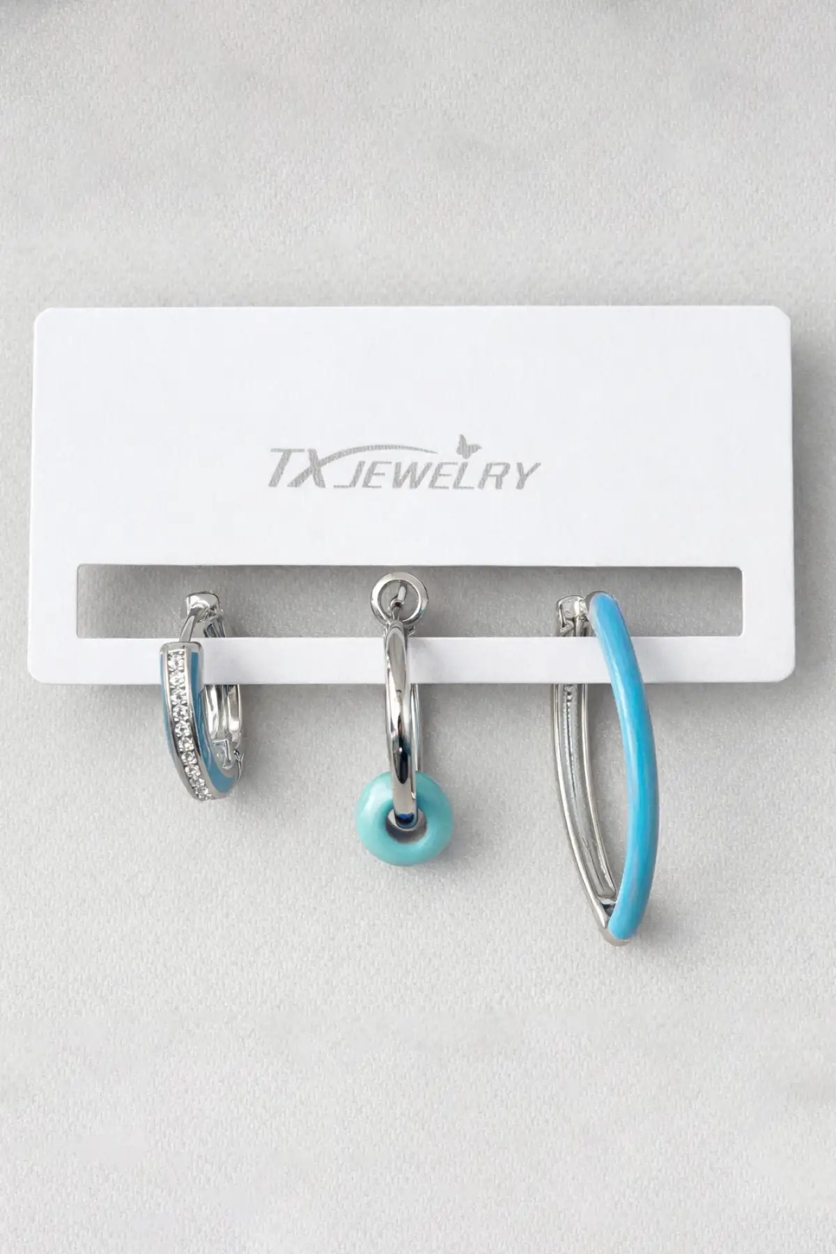 3lü Gümüş Renk Mavi Taş Detaylı 14K Altın Kaplama TX Küpe