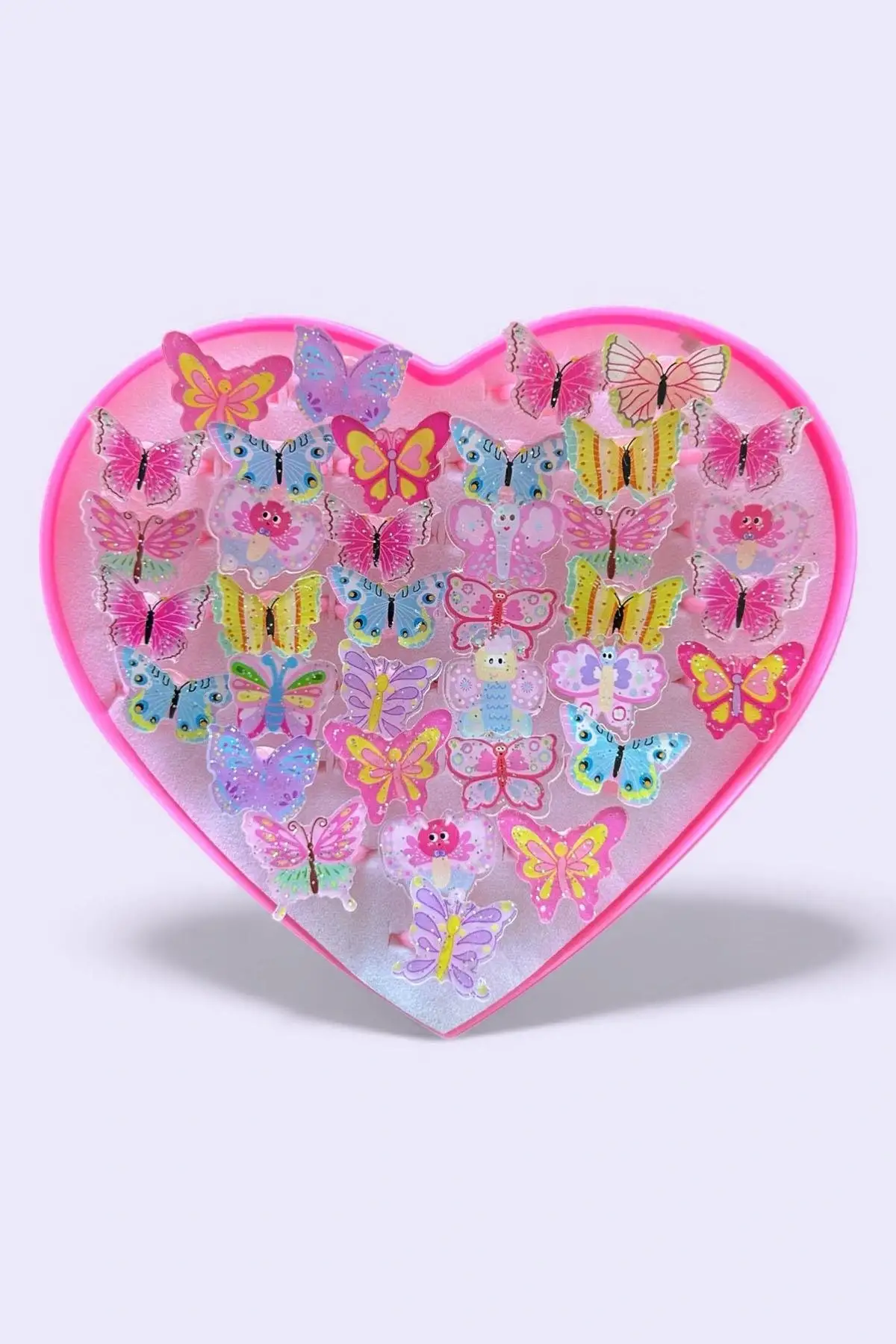 36lı Karışık Renk Kelebek Figürlü Çocuk Yüzük Set