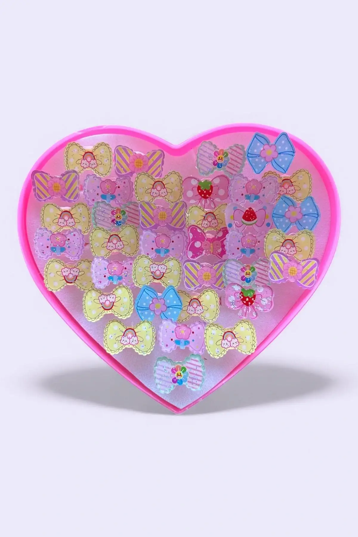 36lı Karışık Renk Kurdele Figürlü Çocuk Yüzük Set