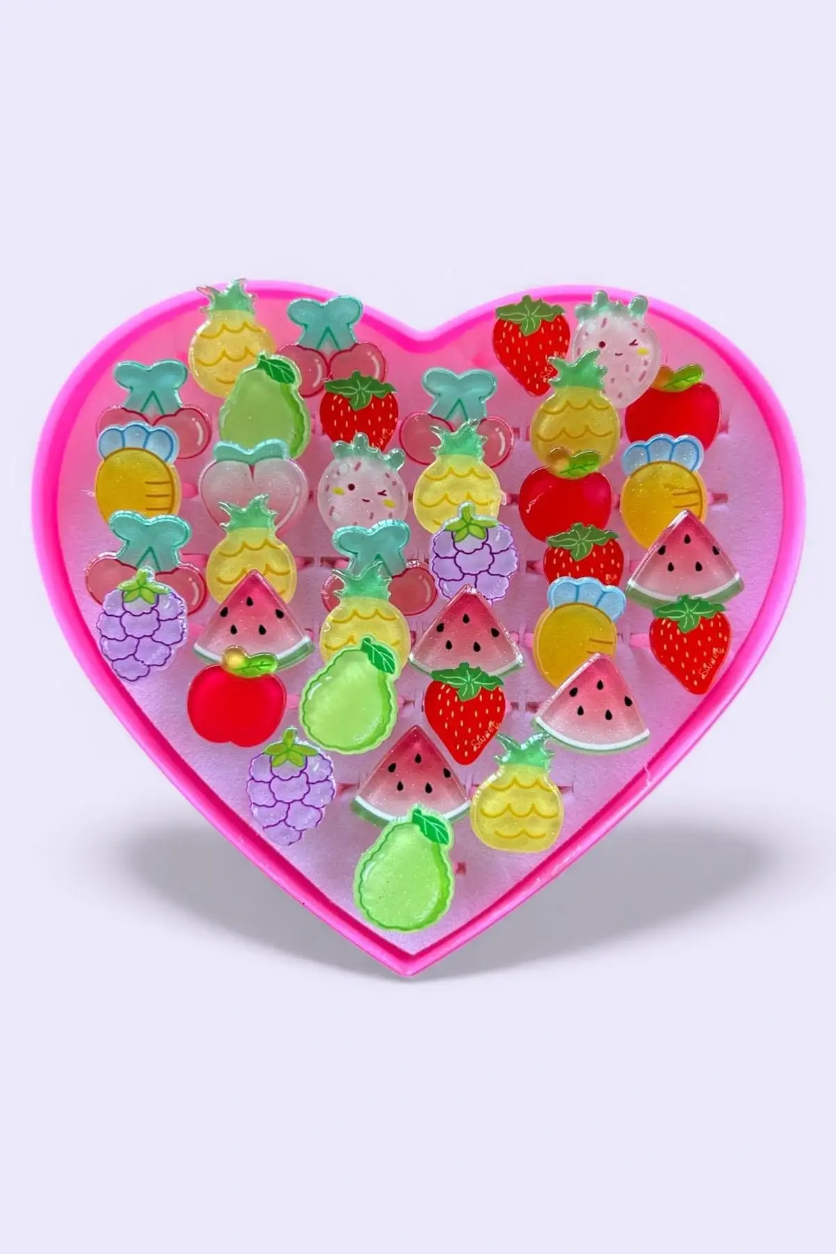 36lı Karışık Renk Meyve Figürlü Çocuk Yüzük Set