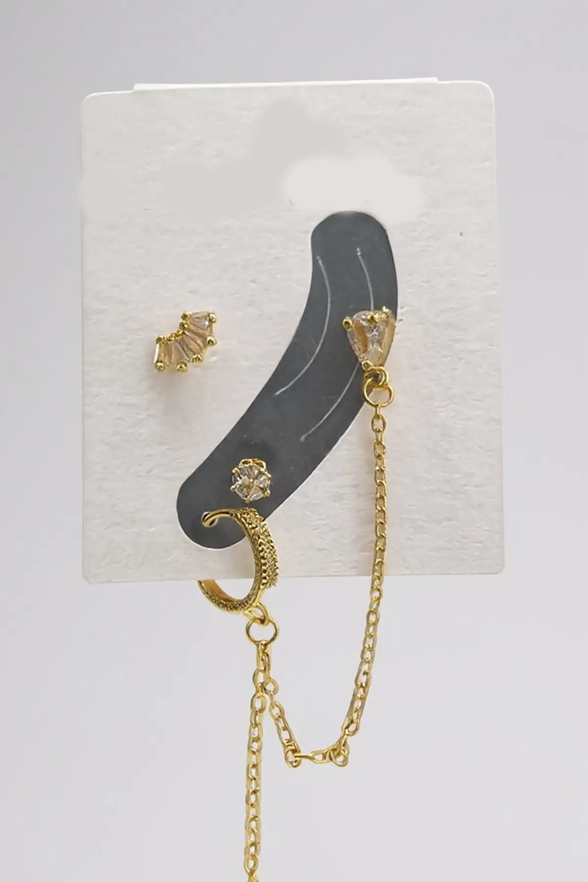 4lü Altın Renk Taş Detaylı Küpe Set