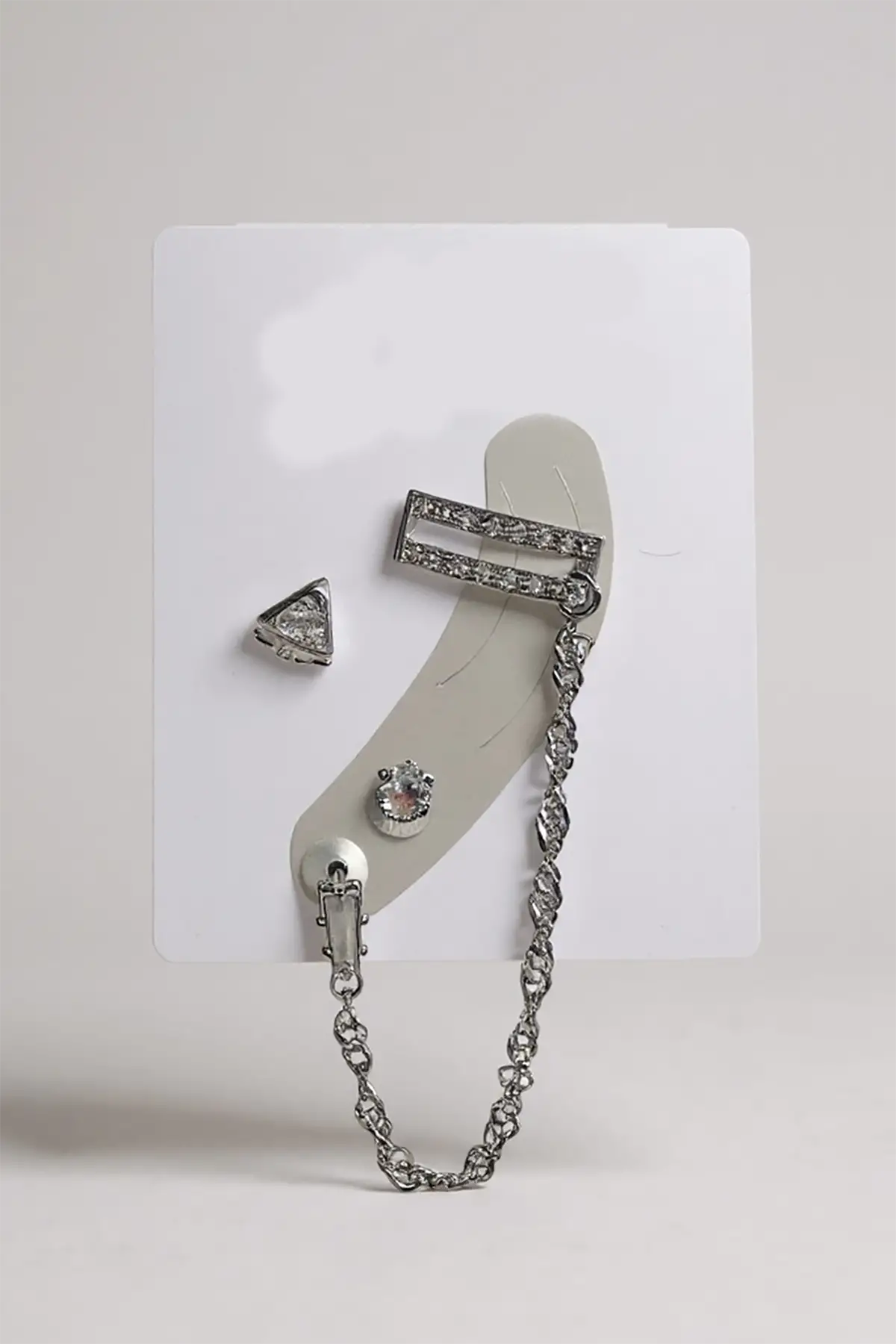 4lü Gümüş Renk Taş Detaylı Küpe Set