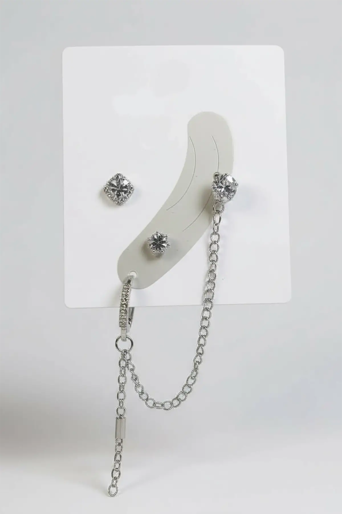 4lü Gümüş Renk Taş Detaylı Küpe Set