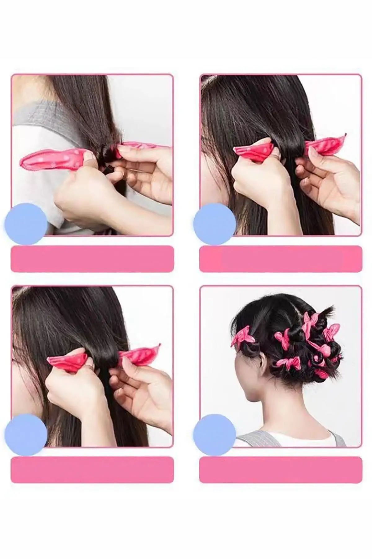 4lü Pembe Renk Isısız Saç Şekillendirici Saç Sosisi