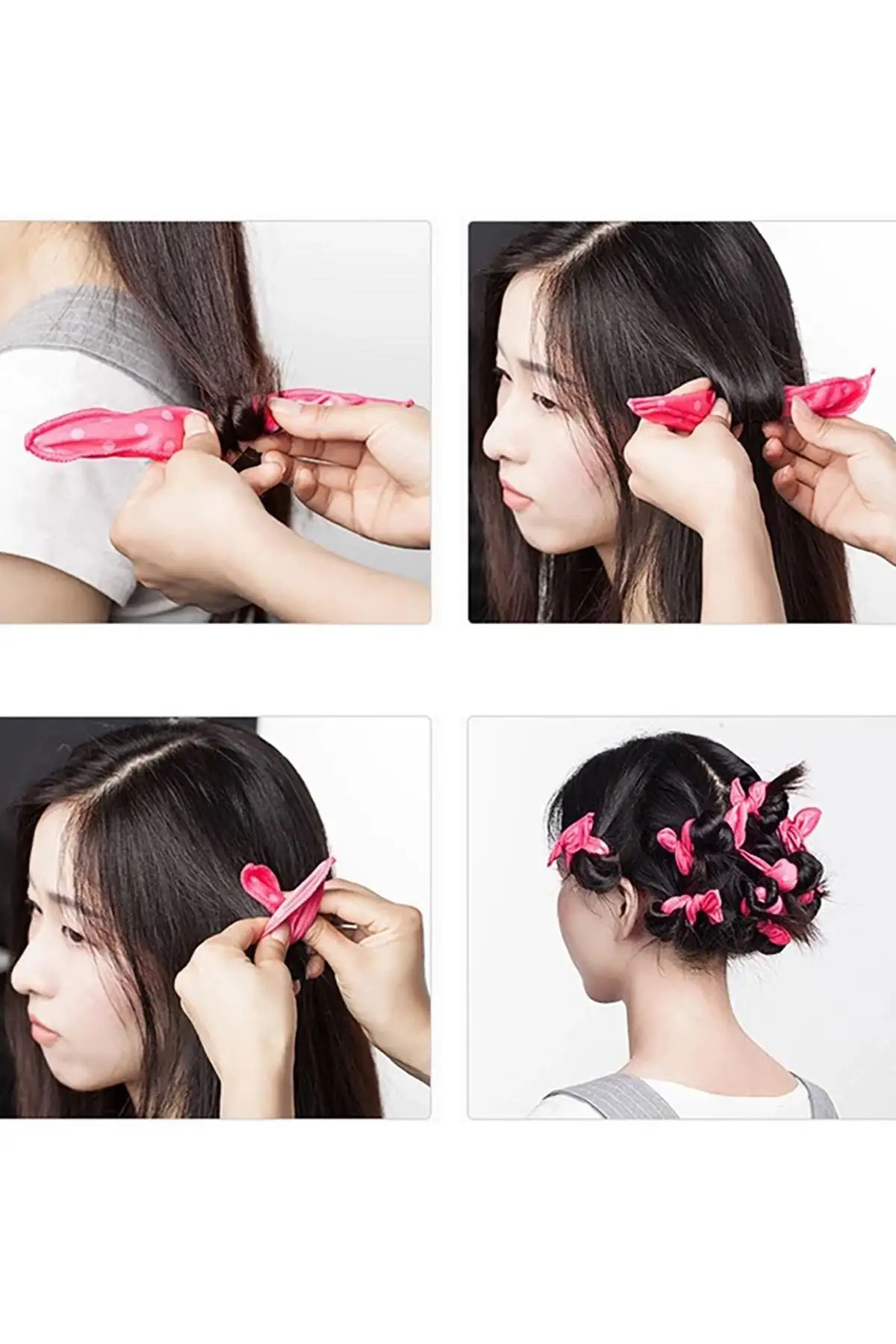 4lü Pembe Renk Isısız Saç Şekillendirici Saç Sosisi