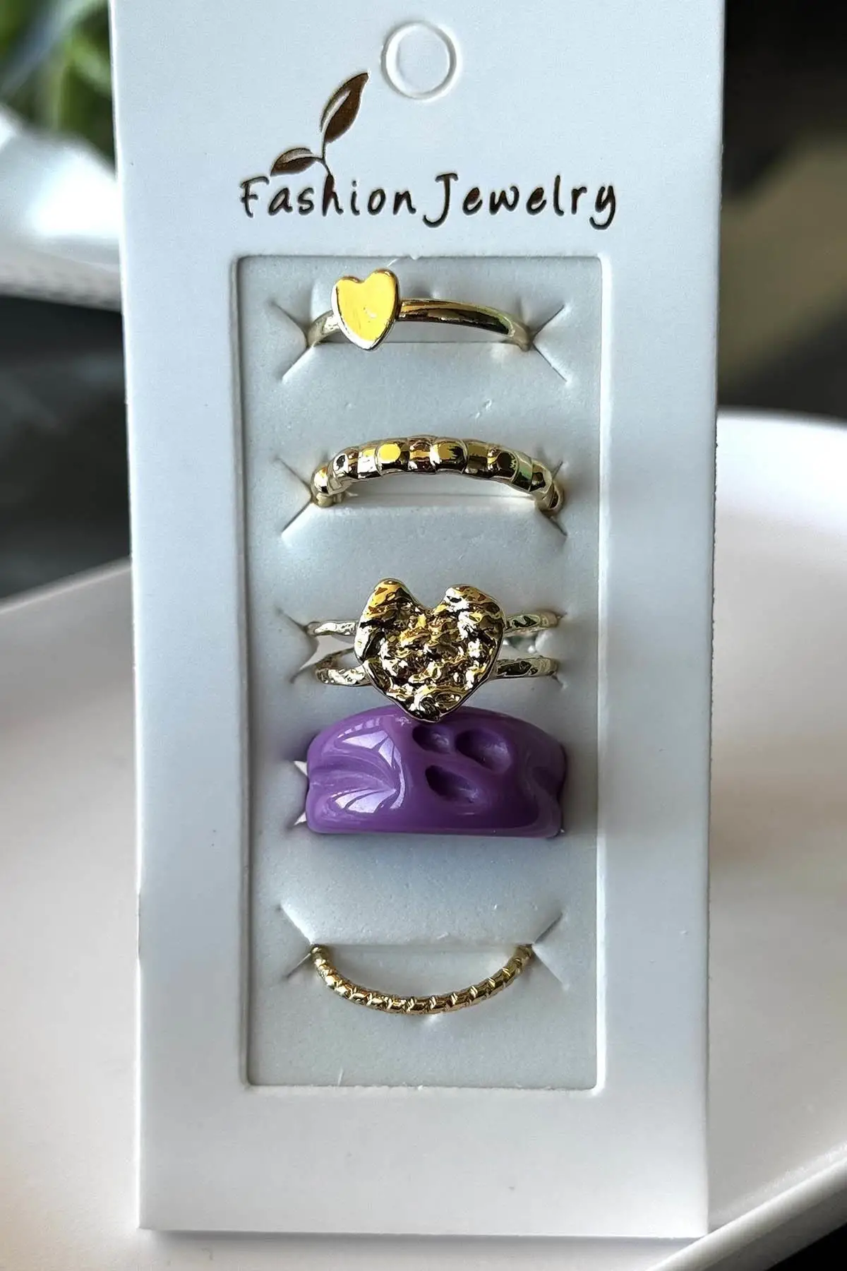 5li Altın Ve Mor Renk Karışık Figürlü Yüzük Set