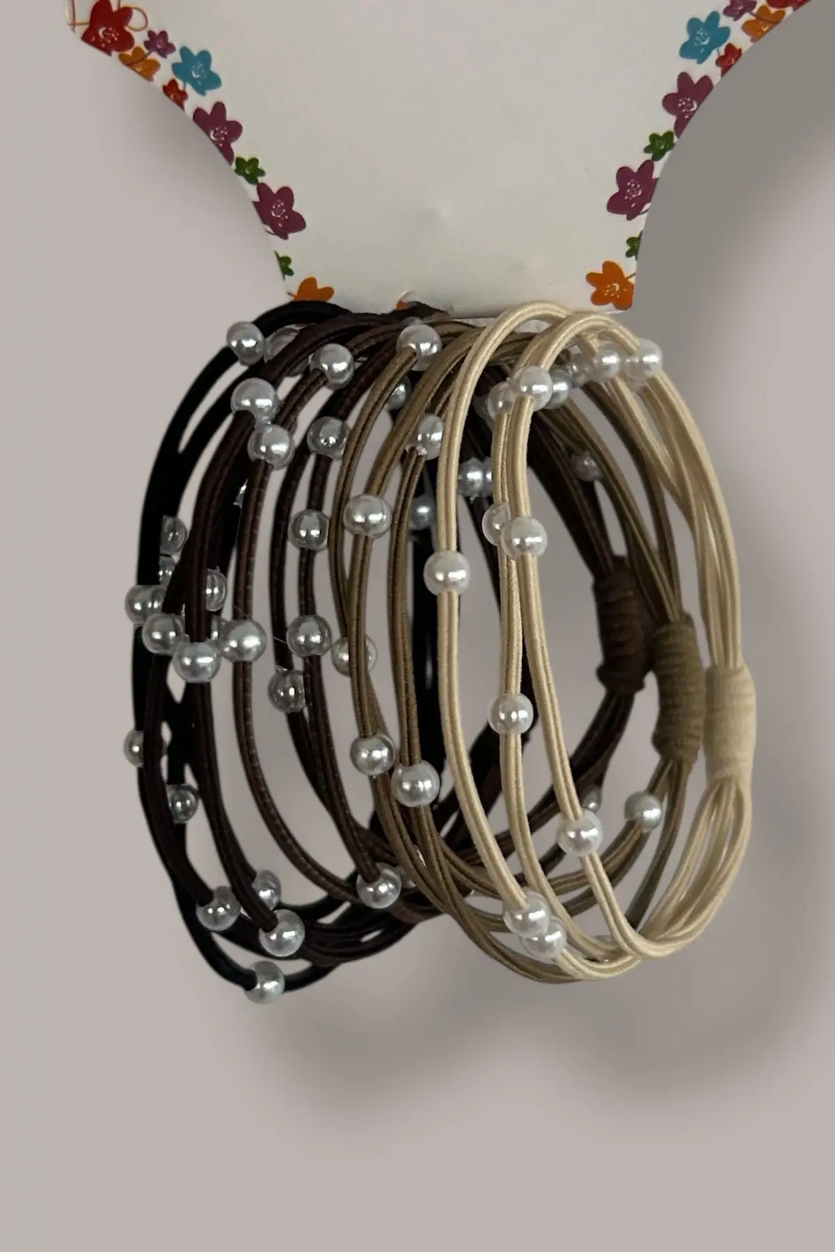 5li Karışık Renk İnci Detaylı Lastik Toka Set