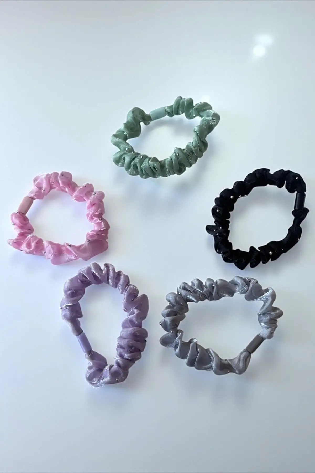 5li Karışık Renk Taş Detaylı Lastik Toka Set