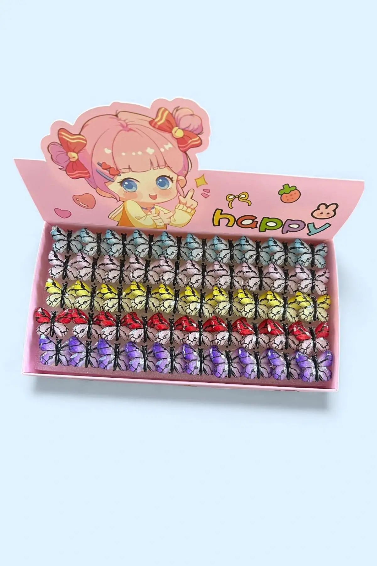 50 Adet Kelebek Figürlü Işıklı Yüzük Set