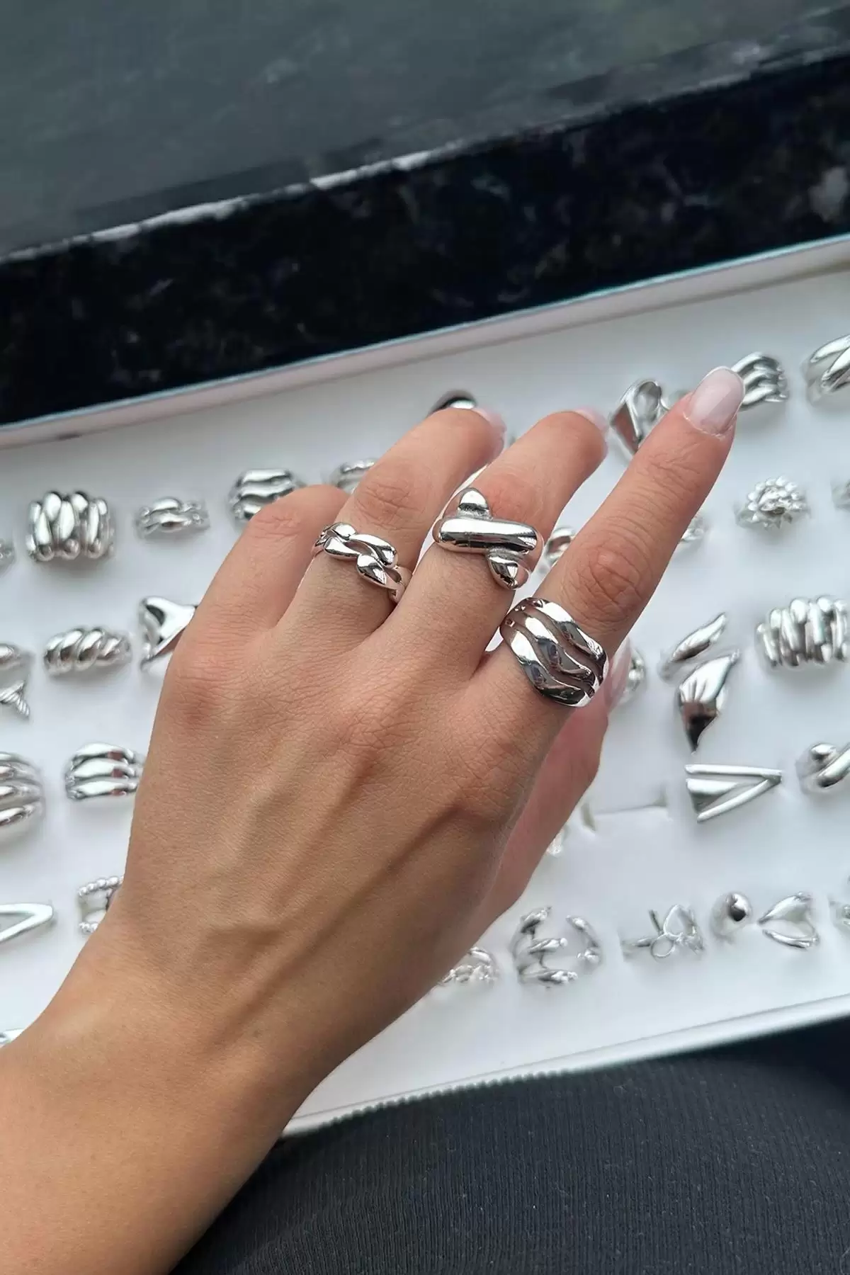 50li Gümüş Renk Karışık Figürlü Ayarlanabilir Yüzük Set