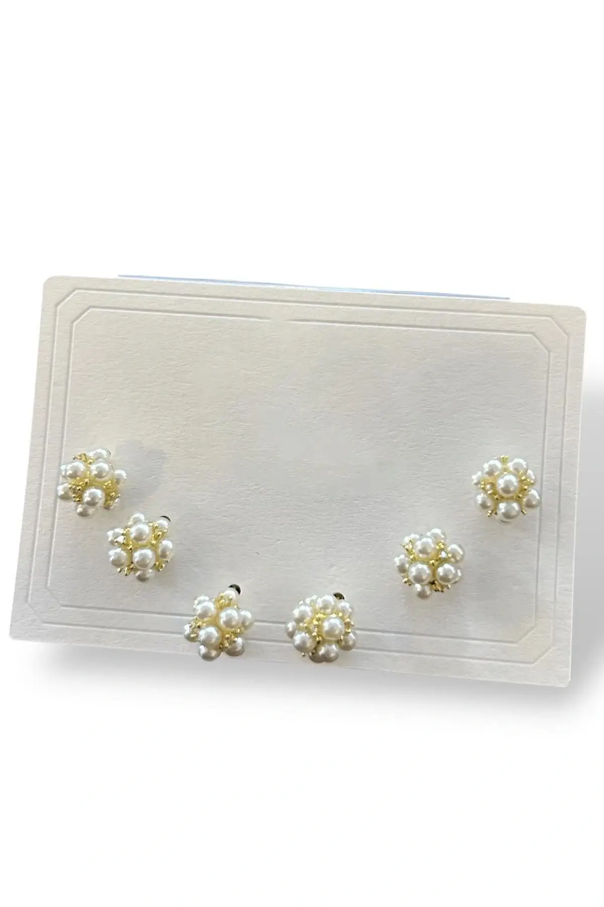 6lı Altın Renk İnci Detaylı 14k Altın Kaplama Küpe et